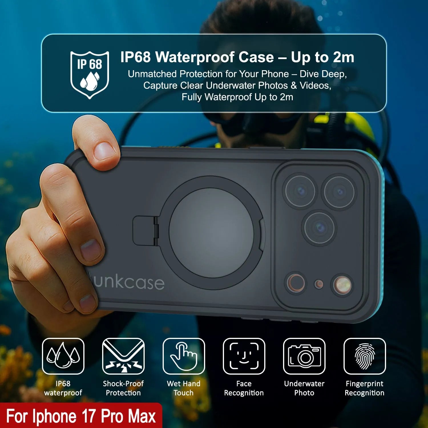 iPhone 17 Pro Max Waterproof Case [Kickstud 2.0 Series] Protective IP68 Cover W/Screen Protector & Kickstand [Teal]