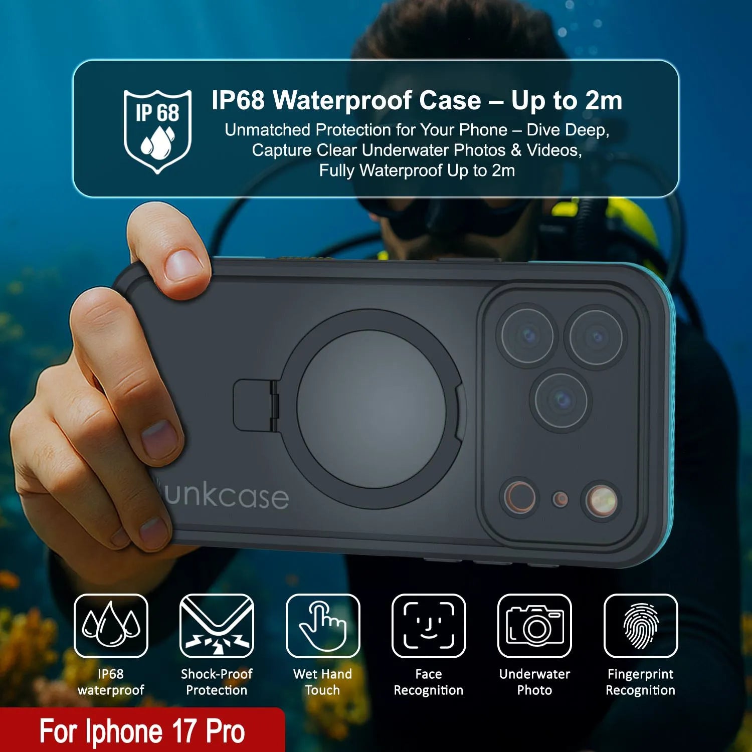 iPhone 17 pro Waterproof Case [Kickstud 2.0 Series] Protective IP68 Cover W/Screen Protector & Kickstand [Teal]