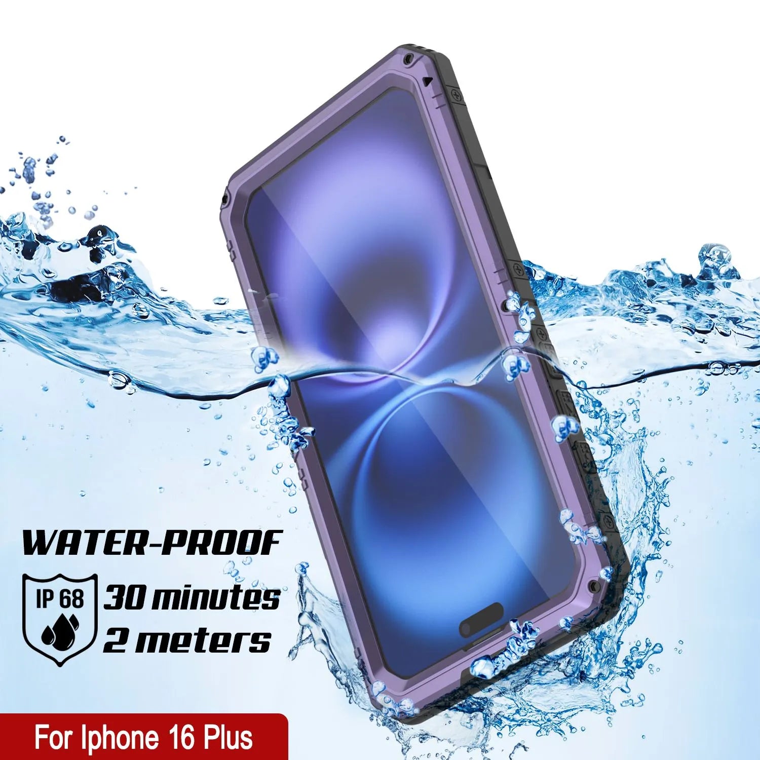 iPhone 16 Plus Metal Extreme 3.0 Series Aluminum Waterproof Case IP68 W/Buillt in Screen Protector & Kickstand [Purple]