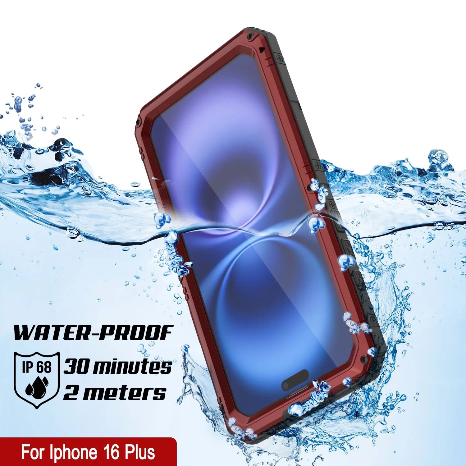 iPhone 16 Plus Metal Extreme 3.0 Series Aluminum Waterproof Case IP68 W/Buillt in Screen Protector & Kickstand [Red]