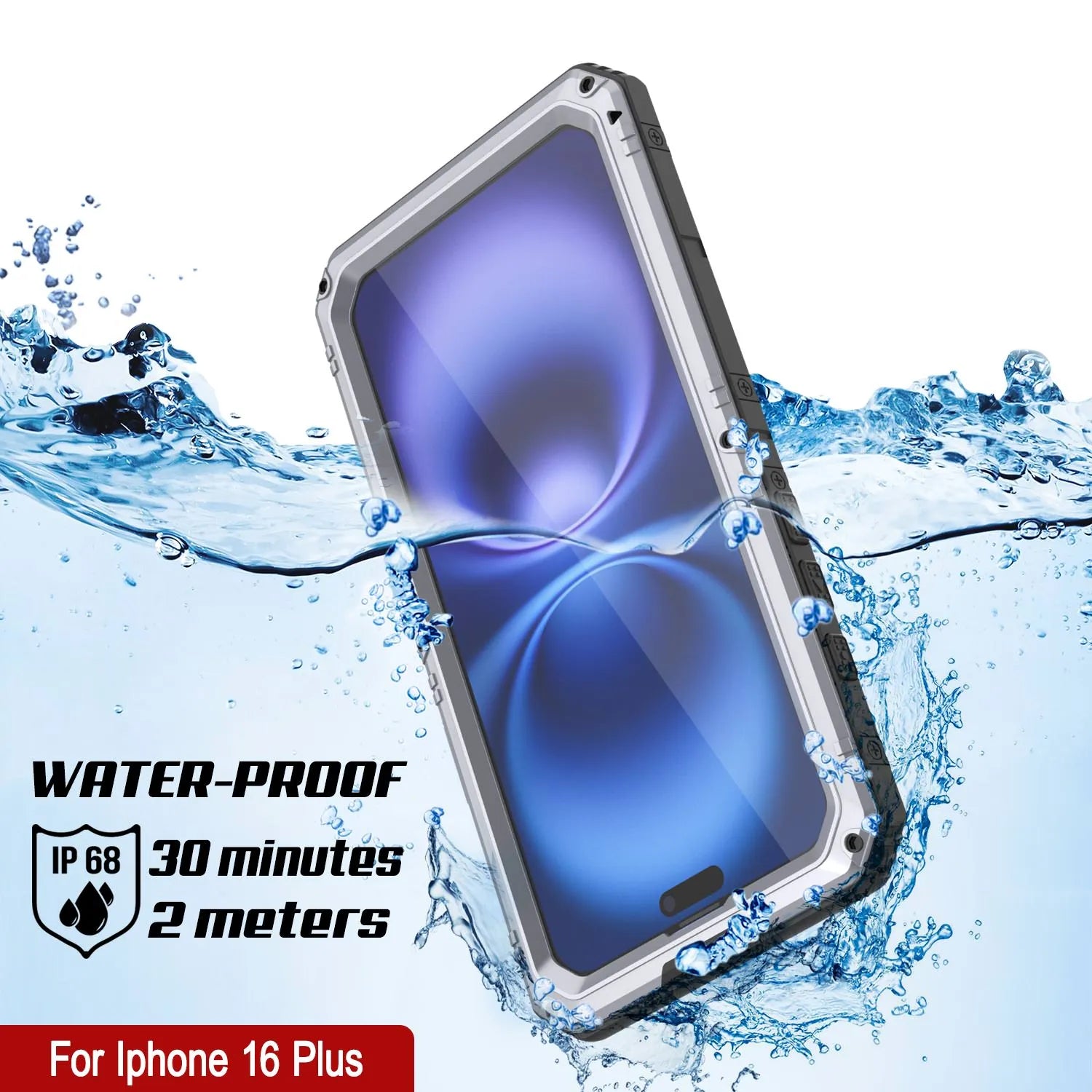 iPhone 16 Plus Metal Extreme 3.0 Series Aluminum Waterproof Case IP68 W/Buillt in Screen Protector & Kickstand [White]