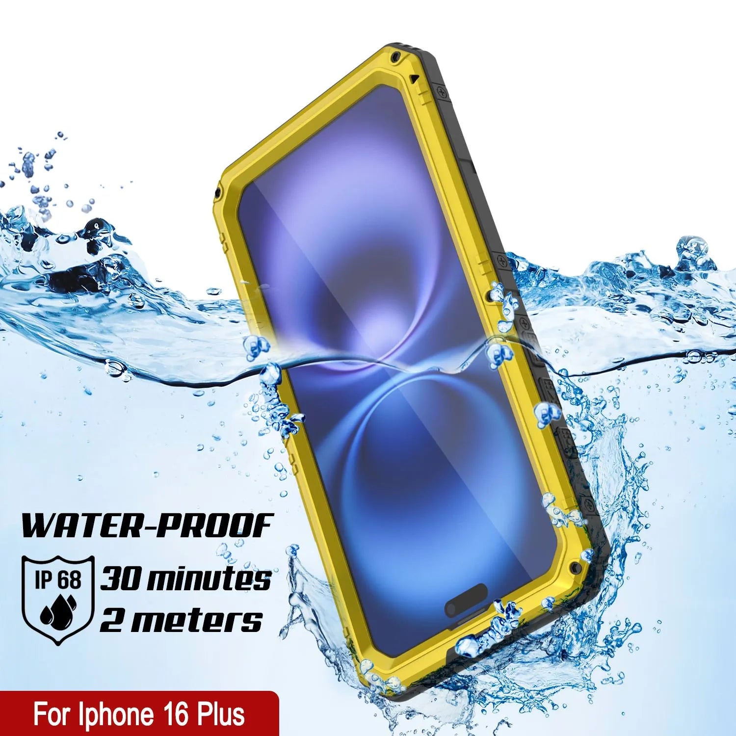 iPhone 16 Plus Metal Extreme 3.0 Series Aluminum Waterproof Case IP68 W/Buillt in Screen Protector & Kickstand [Yellow]