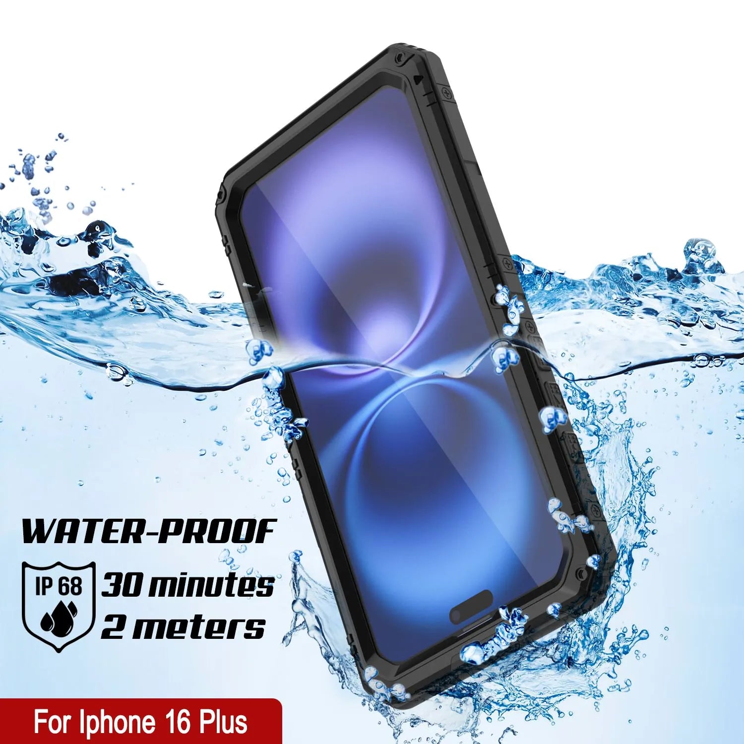 iPhone 16 Plus Metal Extreme 3.0 Series Aluminum Waterproof Case IP68 W/Buillt in Screen Protector & Kickstand [Black]