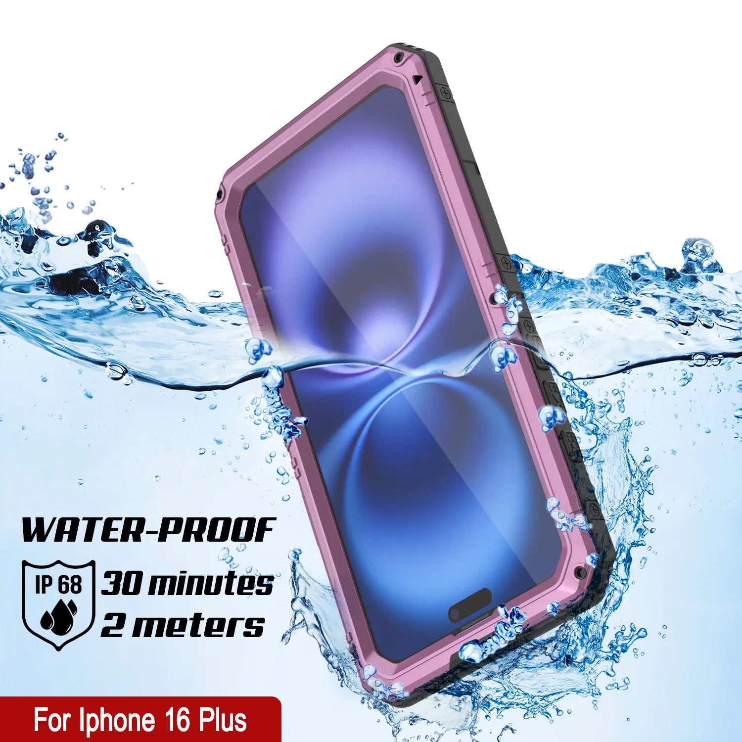 iPhone 16 Plus Metal Extreme 3.0 Series Aluminum Waterproof Case IP68 W/Buillt in Screen Protector & Kickstand [Pink]