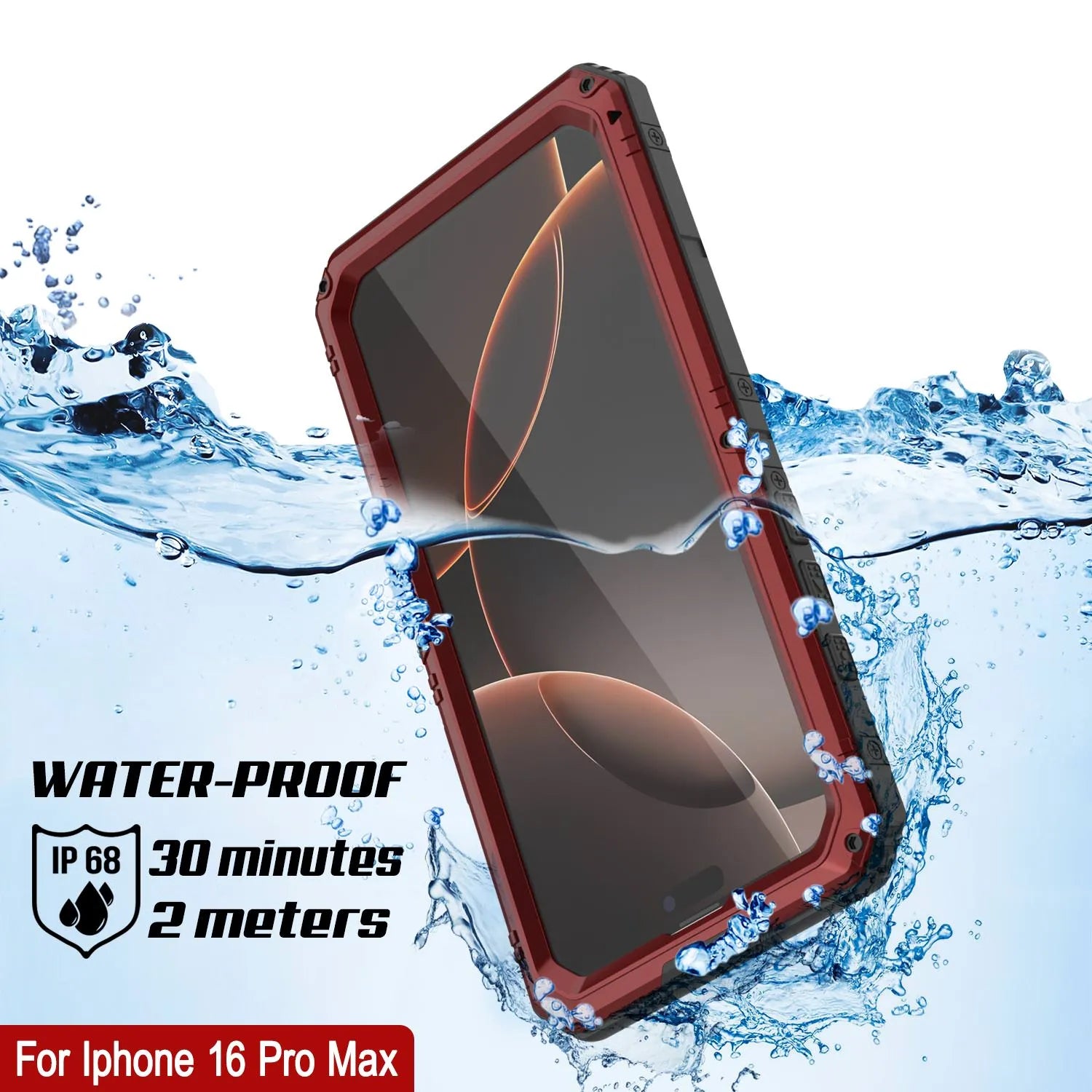 iPhone 16 Pro Max Metal Extreme 3.0 Series Aluminum Waterproof Case IP68 W/Buillt in Screen Protector & Kickstand [Red]