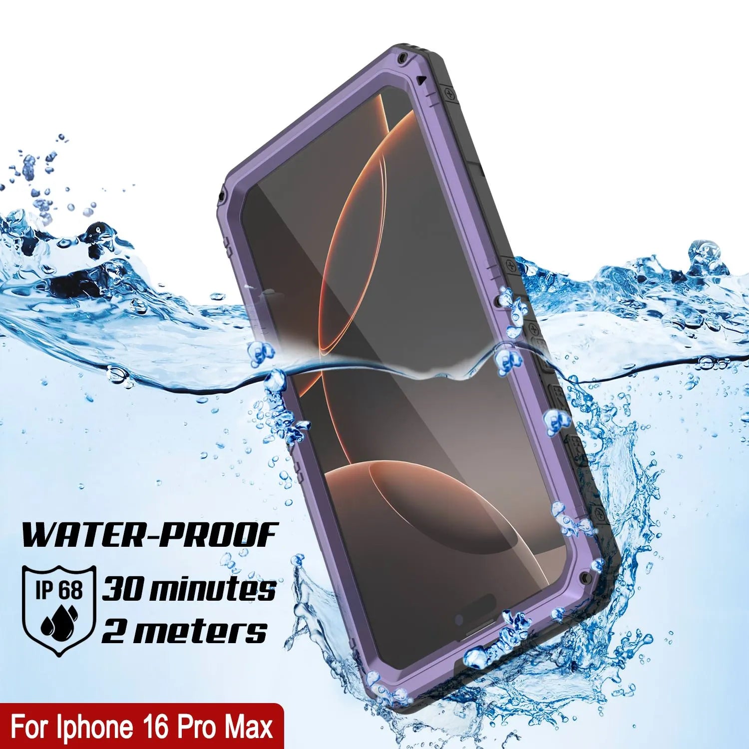 iPhone 16 Pro Max Metal Extreme 3.0 Series Aluminum Waterproof Case IP68 W/Buillt in Screen Protector & Kickstand [Purple]