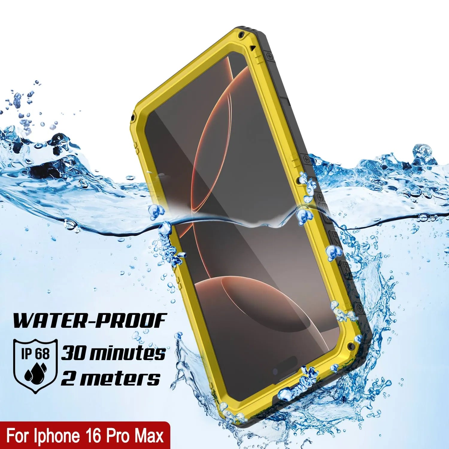 iPhone 16 Pro Max Metal Extreme 3.0 Series Aluminum Waterproof Case IP68 W/Buillt in Screen Protector & Kickstand [Yellow]