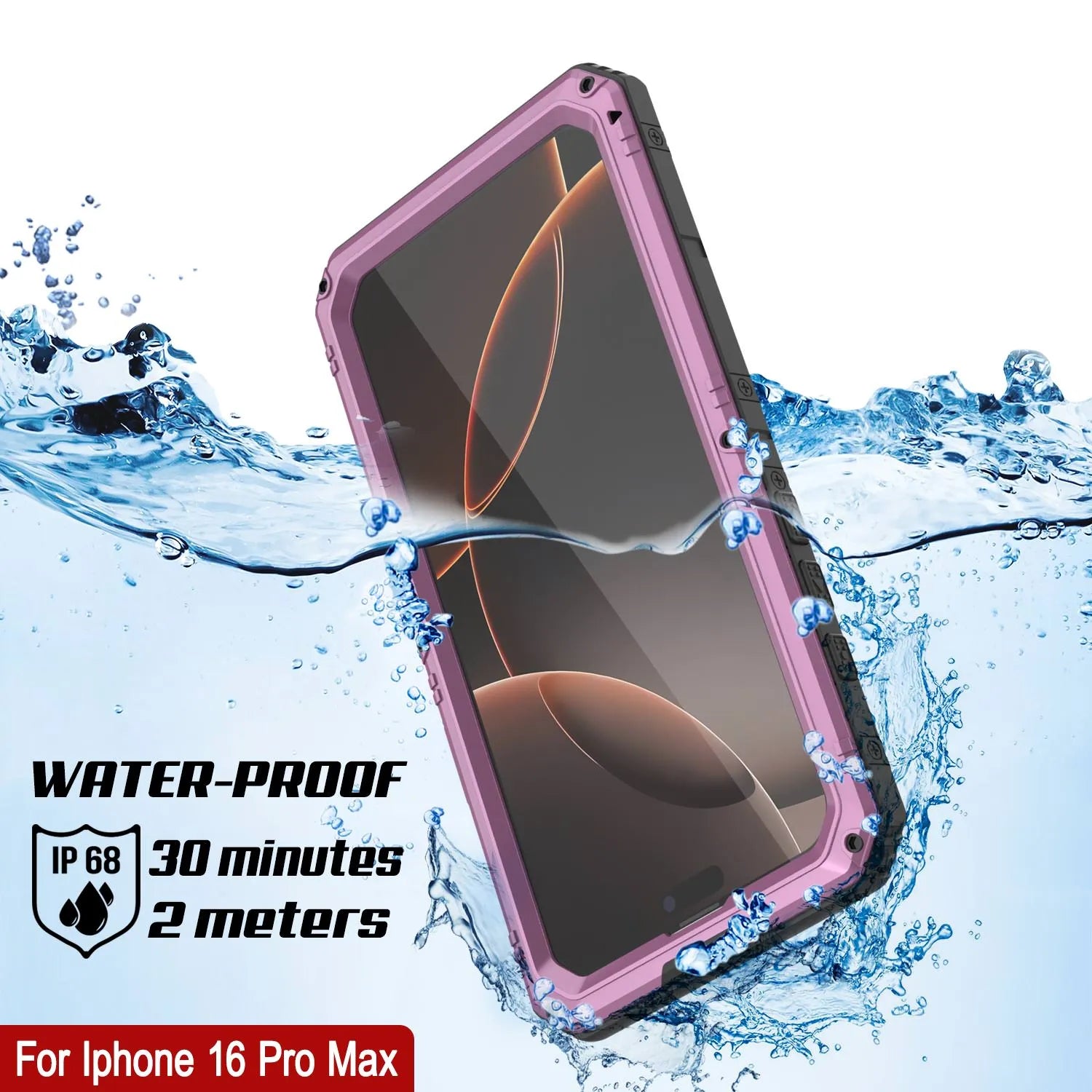 iPhone 16 Pro Max Metal Extreme 3.0 Series Aluminum Waterproof Case IP68 W/Buillt in Screen Protector & Kickstand [Pink]