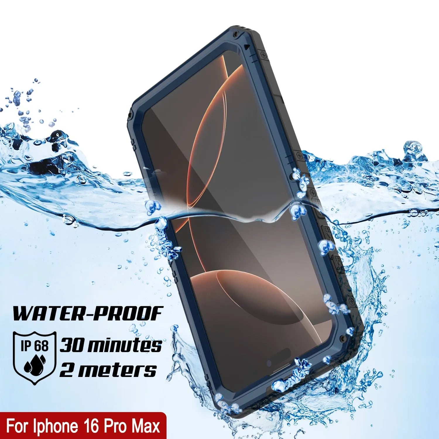 iPhone 16 Pro Max Metal Extreme 3.0 Series Aluminum Waterproof Case IP68 W/Buillt in Screen Protector & Kickstand [Blue]