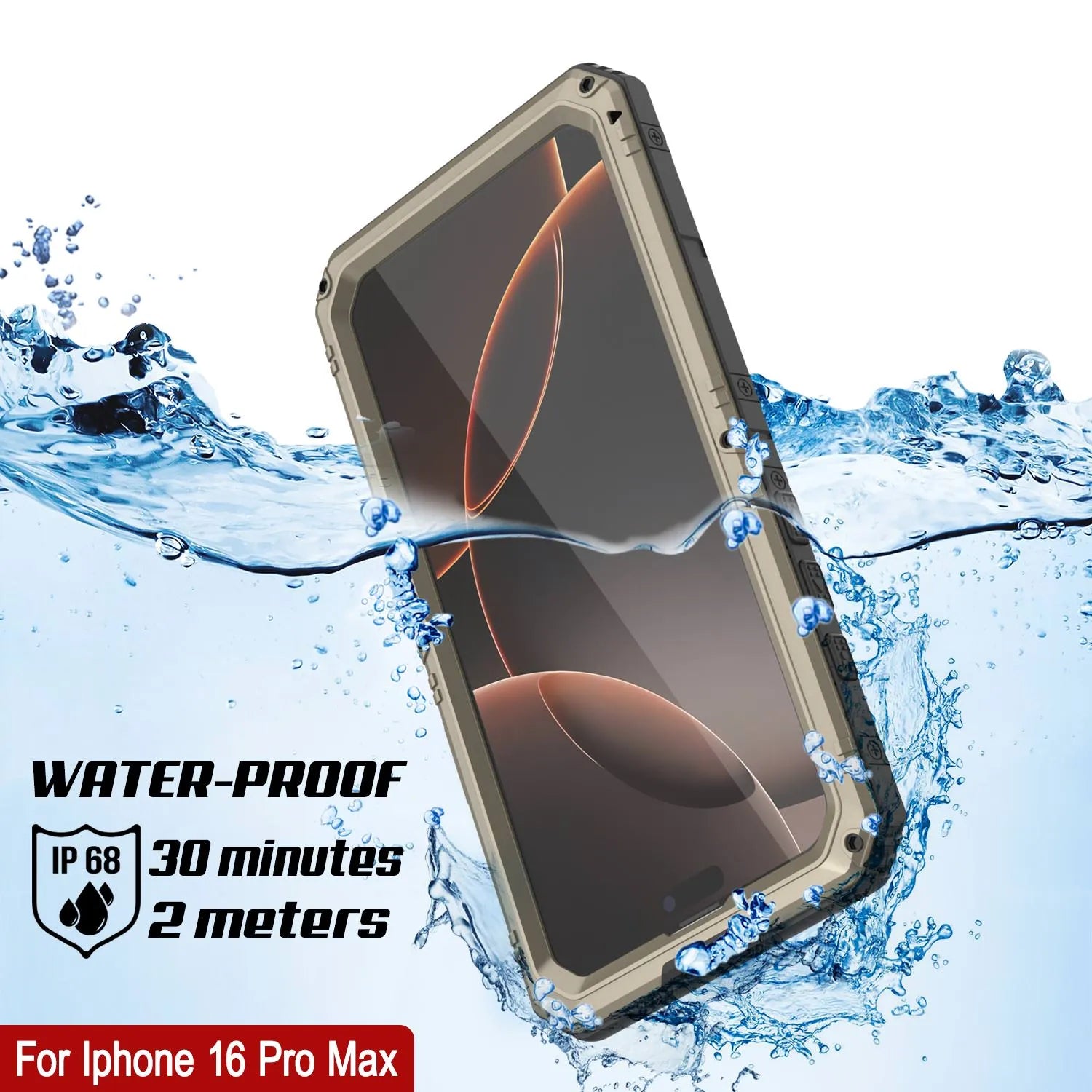 iPhone 16 Pro Max Metal Extreme 3.0 Series Aluminum Waterproof Case IP68 W/Buillt in Screen Protector & Kickstand [Gold]