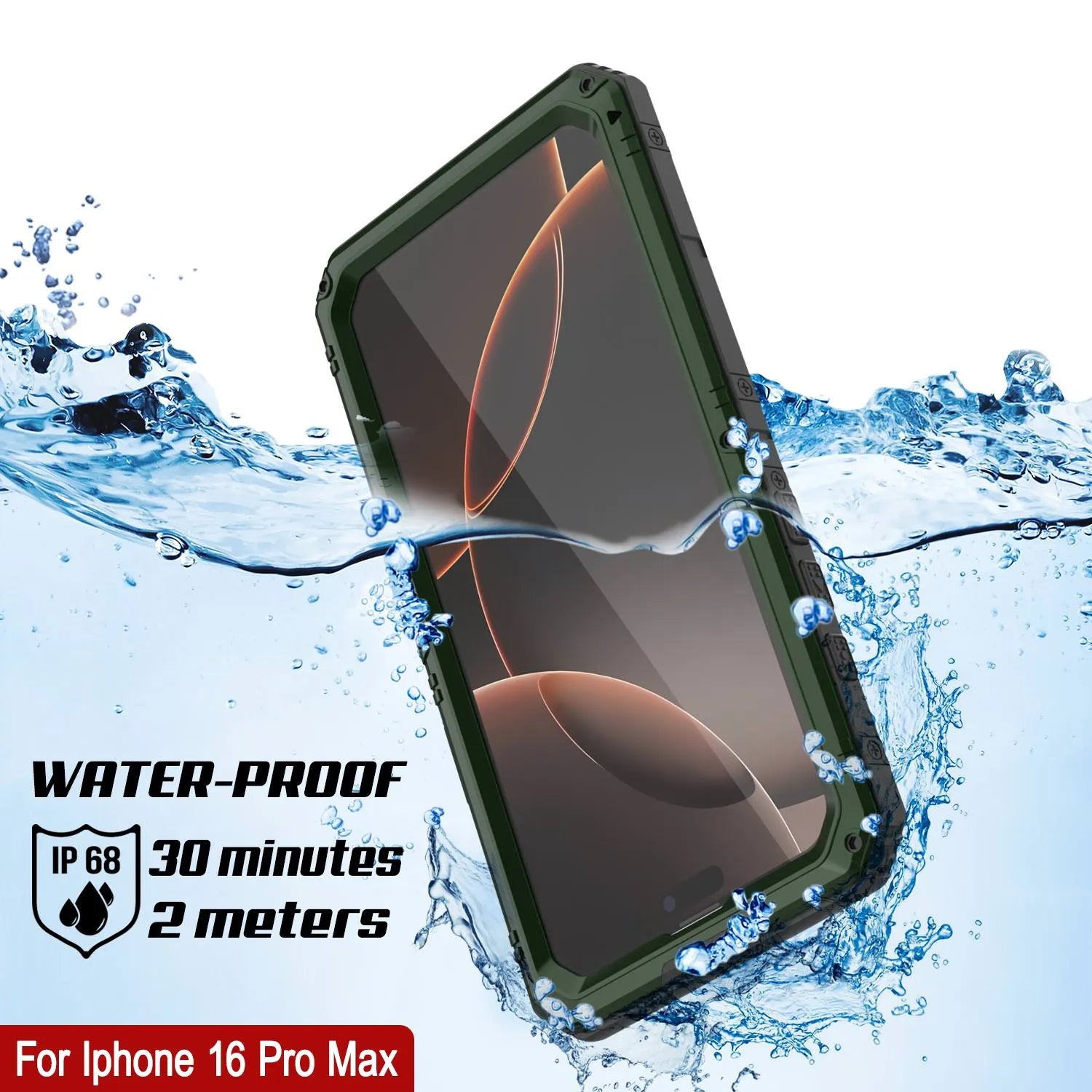 iPhone 16 Pro Max Metal Extreme 3.0 Series Aluminum Waterproof Case IP68 W/Buillt in Screen Protector & Kickstand [Dark Green]