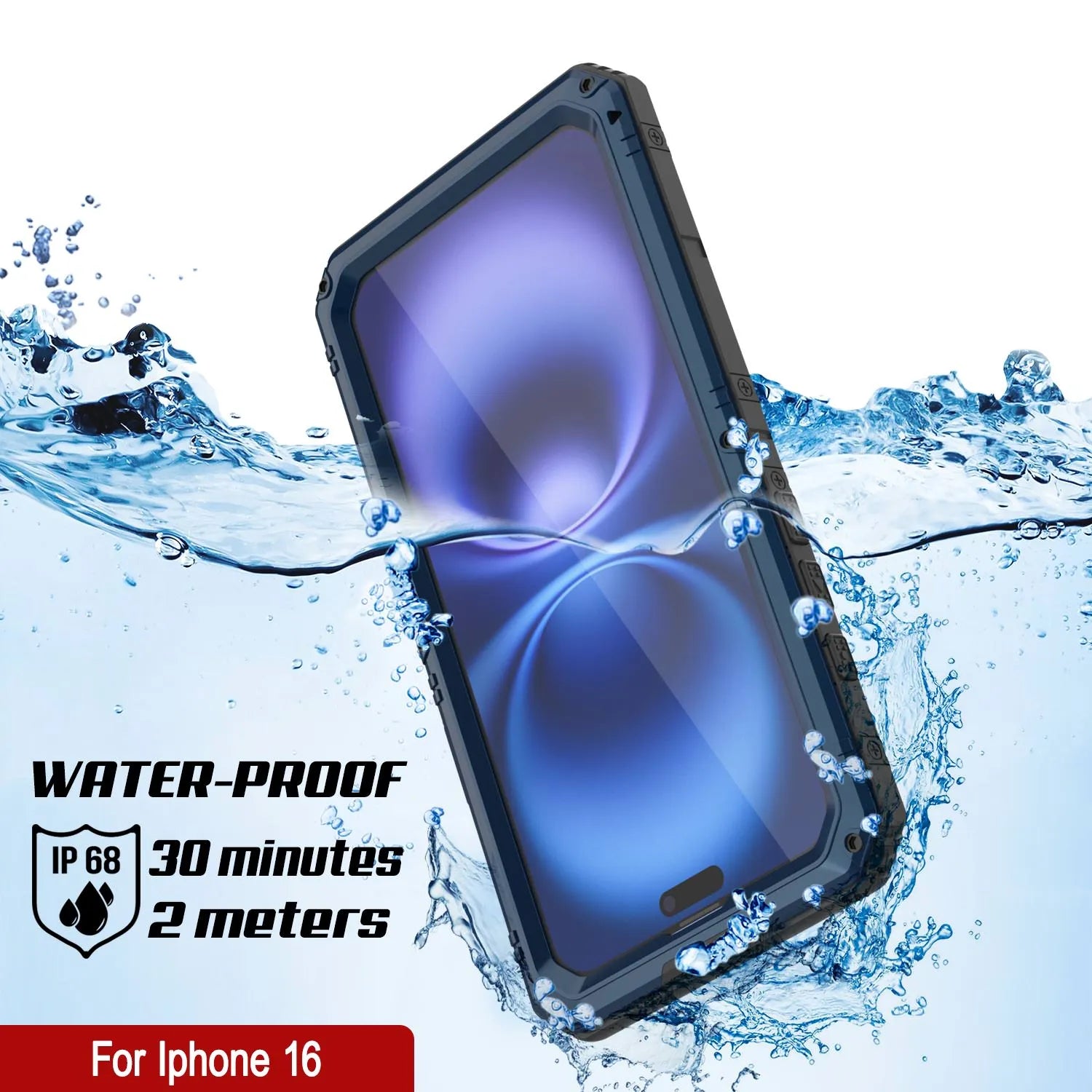iPhone 16 Metal Extreme 3.0 Series Aluminum Waterproof Case IP68 W/Buillt in Screen Protector & Kickstand [Blue]