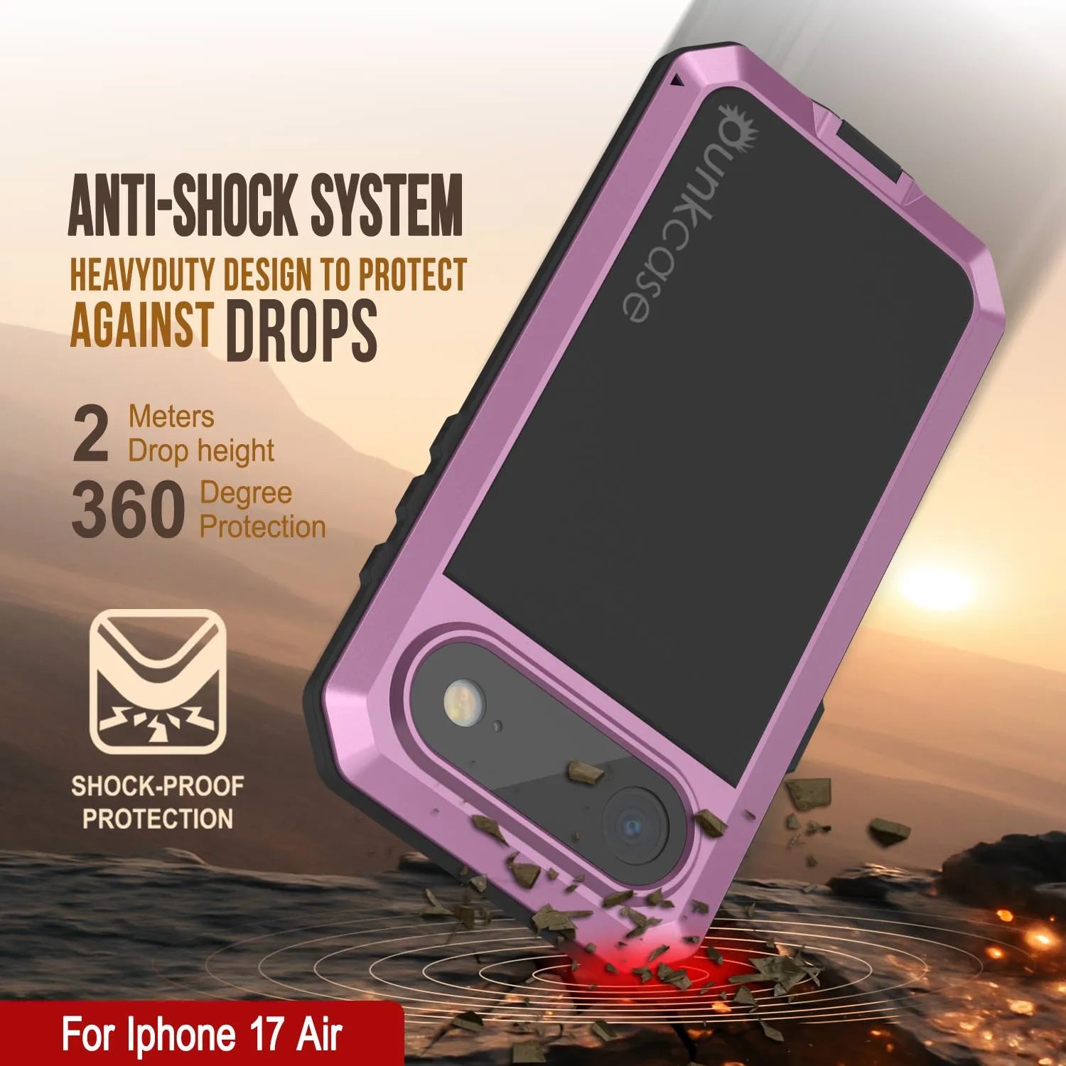 iPhone 17 Air Metal Case, Heavy Duty Military Grade Armor Cover [shock proof] Full Body Hard [Pink]