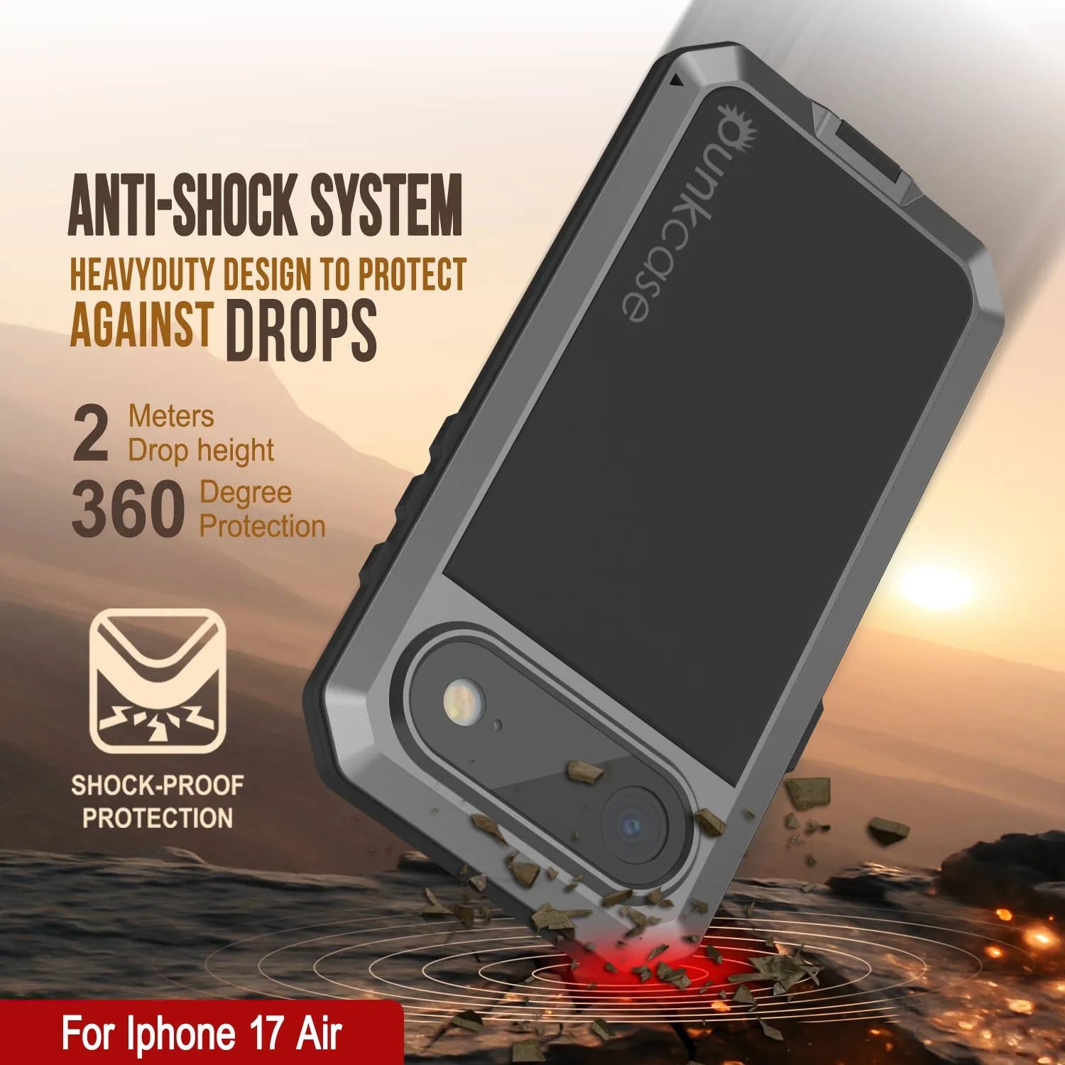 iPhone 17 Air Metal Case, Heavy Duty Military Grade Armor Cover [shock proof] Full Body Hard [Silver]