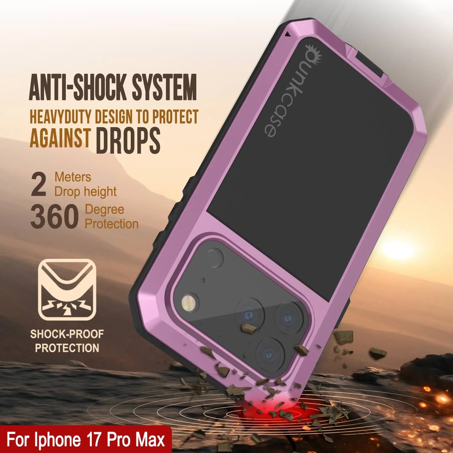 iPhone 17 Pro Max Metal Case, Heavy Duty Military Grade Armor Cover [shock proof] Full Body Hard [Pink]