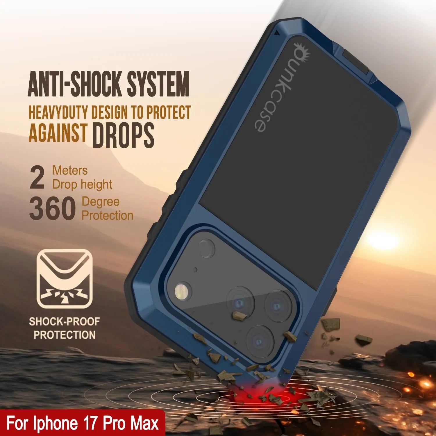 iPhone 17 Pro Max Metal Case, Heavy Duty Military Grade Armor Cover [shock proof] Full Body Hard [Blue]