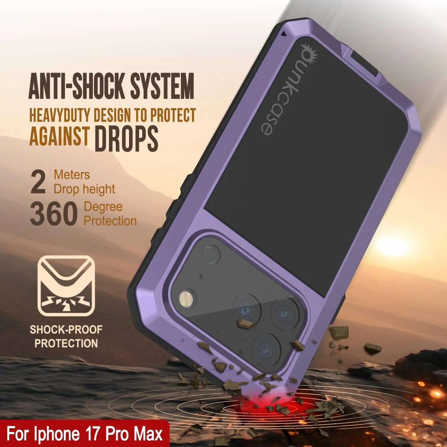 iPhone 17 Pro Max Metal Case, Heavy Duty Military Grade Armor Cover [shock proof] Full Body Hard [Purple]