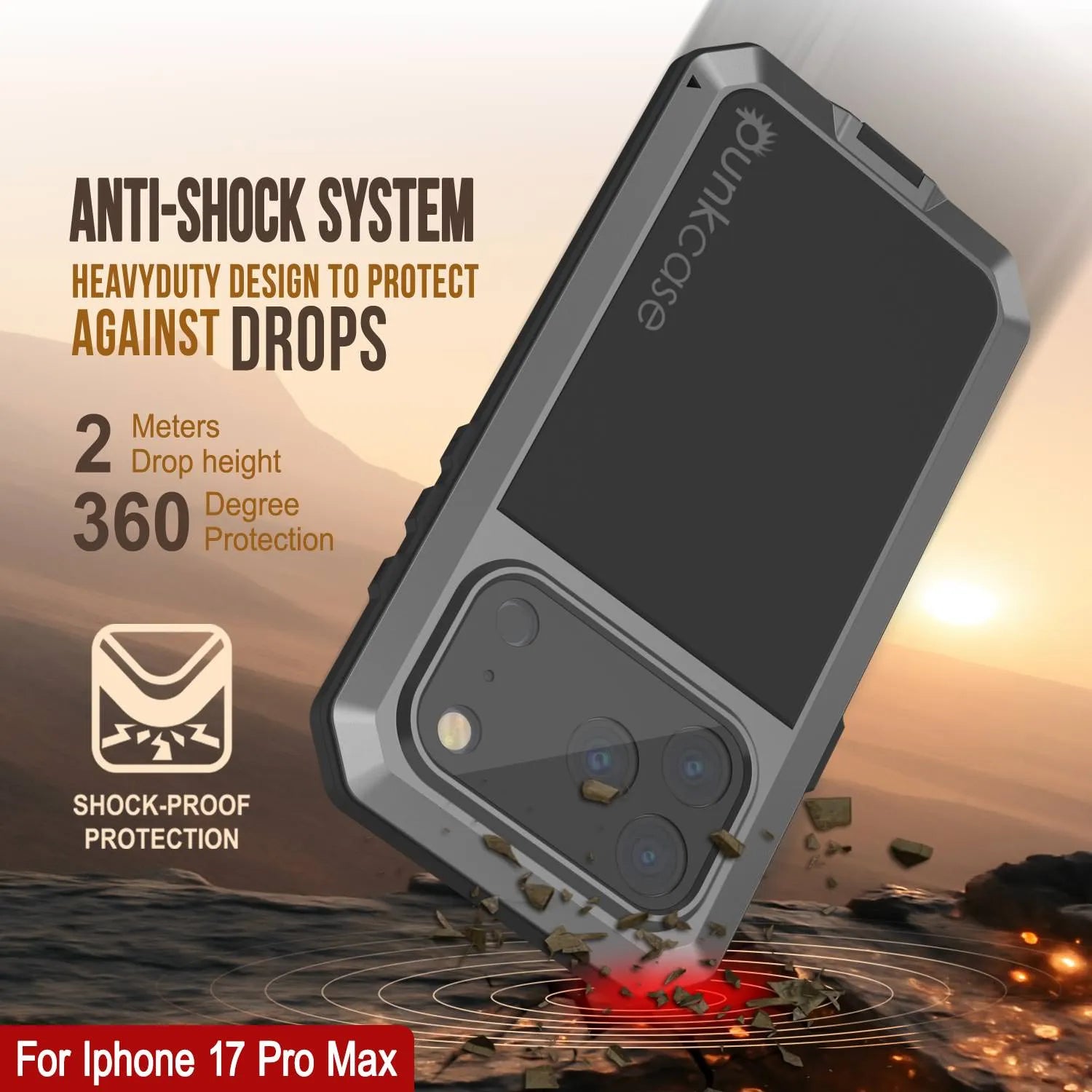 iPhone 17 Pro Max Metal Case, Heavy Duty Military Grade Armor Cover [shock proof] Full Body Hard [Silver]