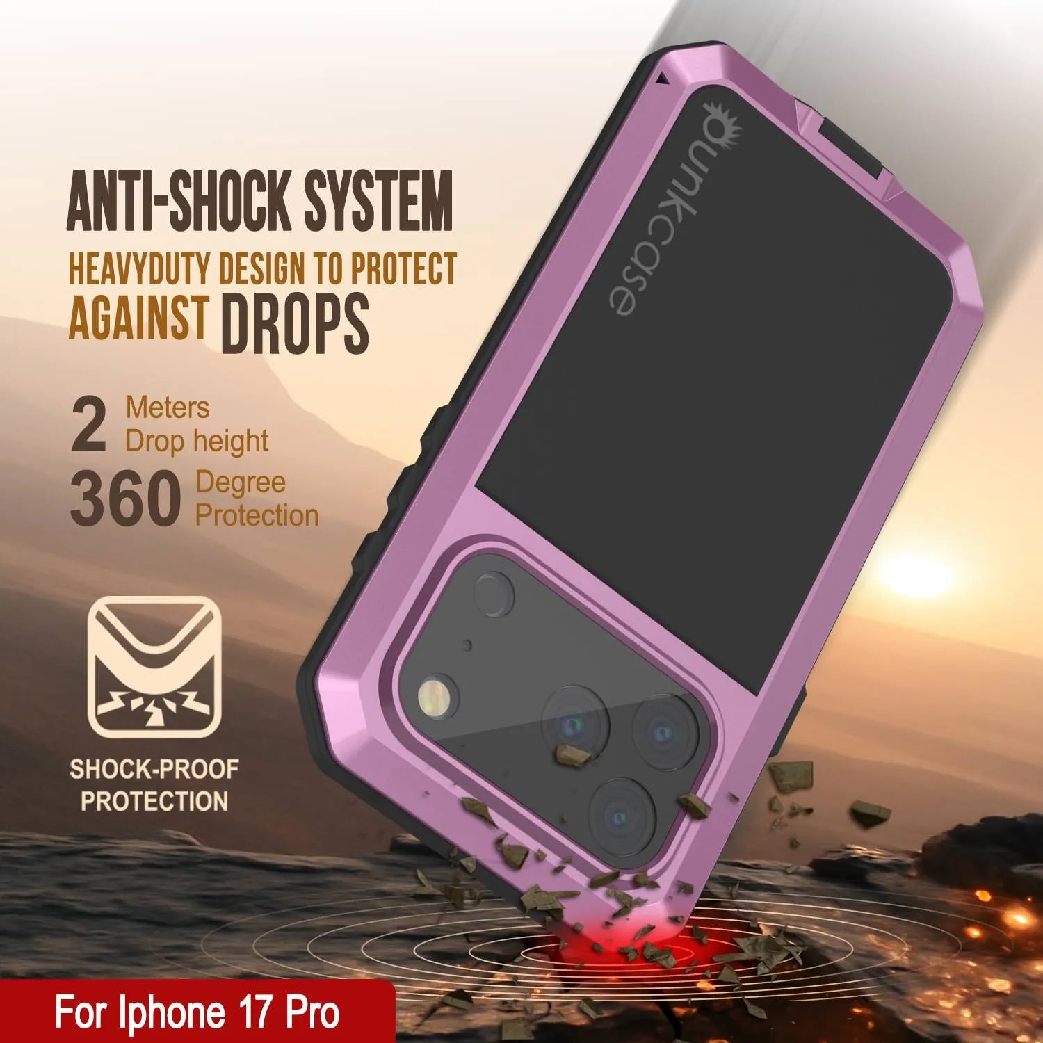 iPhone 17 Pro Metal Case, Heavy Duty Military Grade Armor Cover [shock proof] Full Body Hard [Pink]