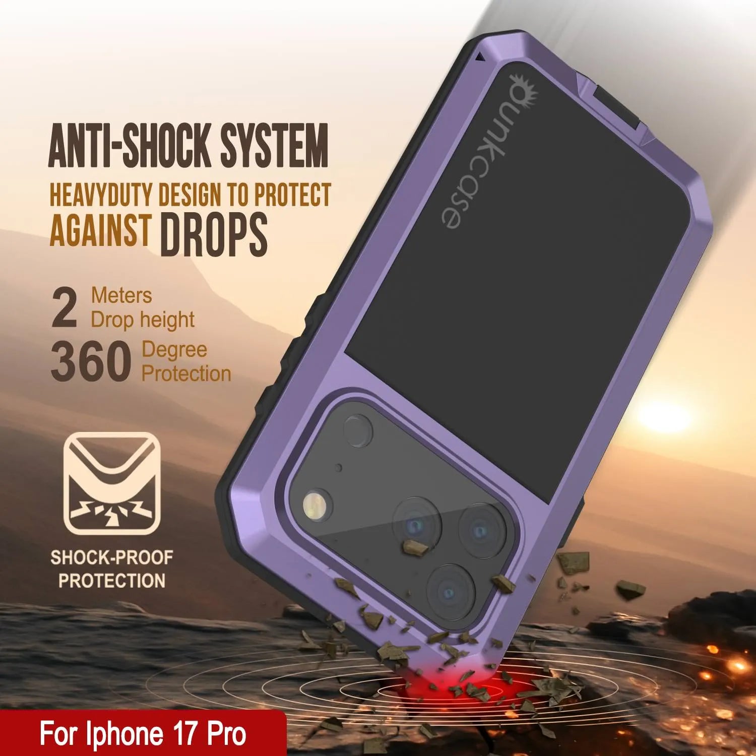 iPhone 17 Pro Metal Case, Heavy Duty Military Grade Armor Cover [shock proof] Full Body Hard [Purple]