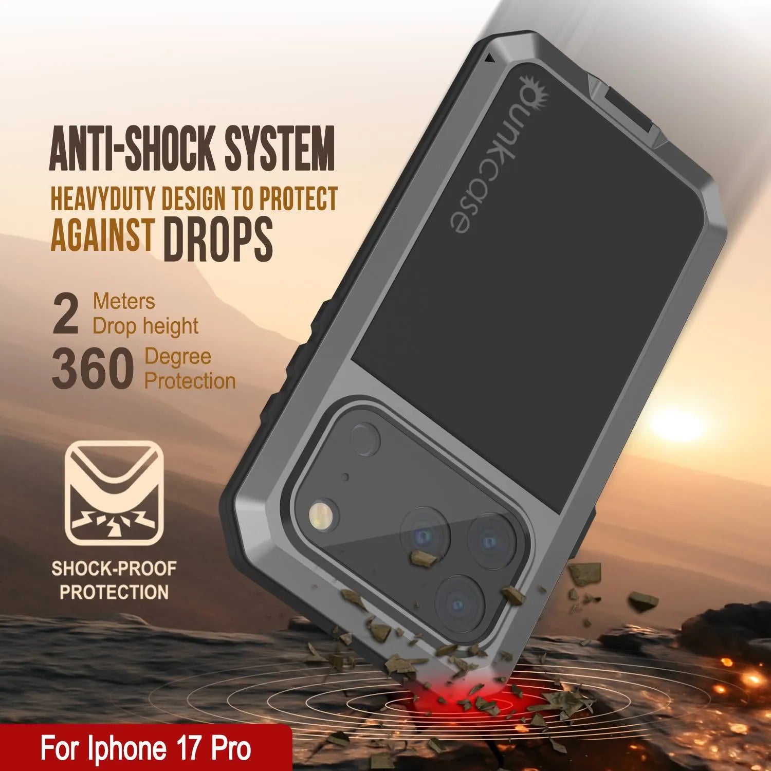 iPhone 17 Pro Metal Case, Heavy Duty Military Grade Armor Cover [shock proof] Full Body Hard [Silver]