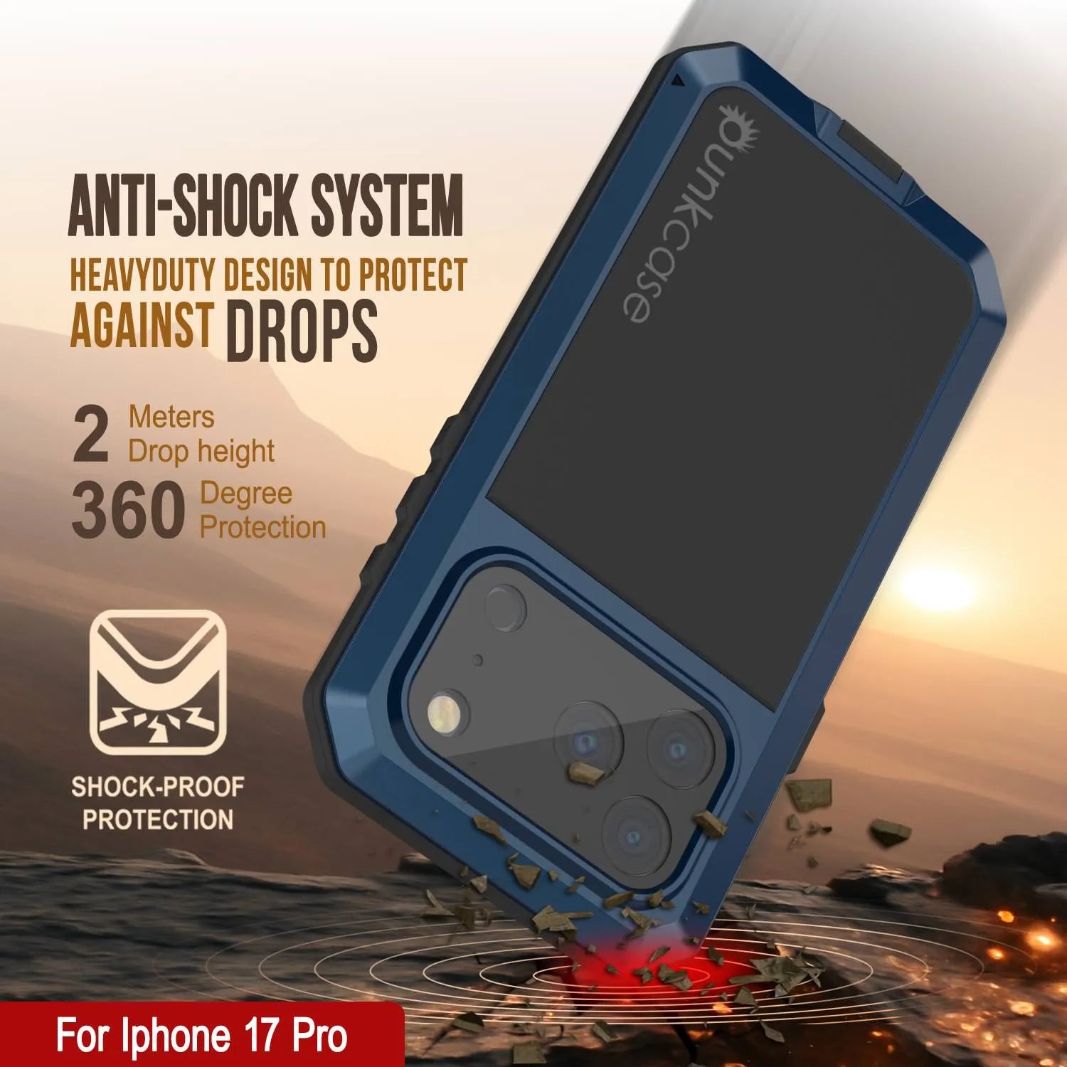 iPhone 17 Pro Metal Case, Heavy Duty Military Grade Armor Cover [shock proof] Full Body Hard [Blue]