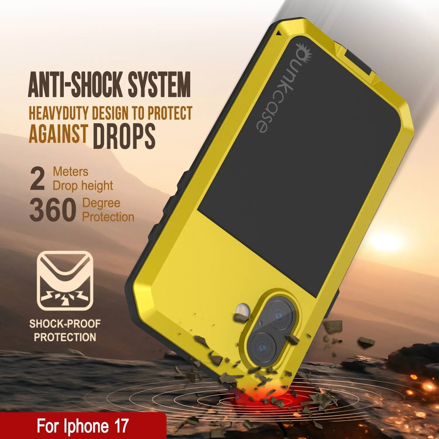 iPhone 17 Metal Case, Heavy Duty Military Grade Armor Cover [shock proof] Full Body Hard [Yellow]