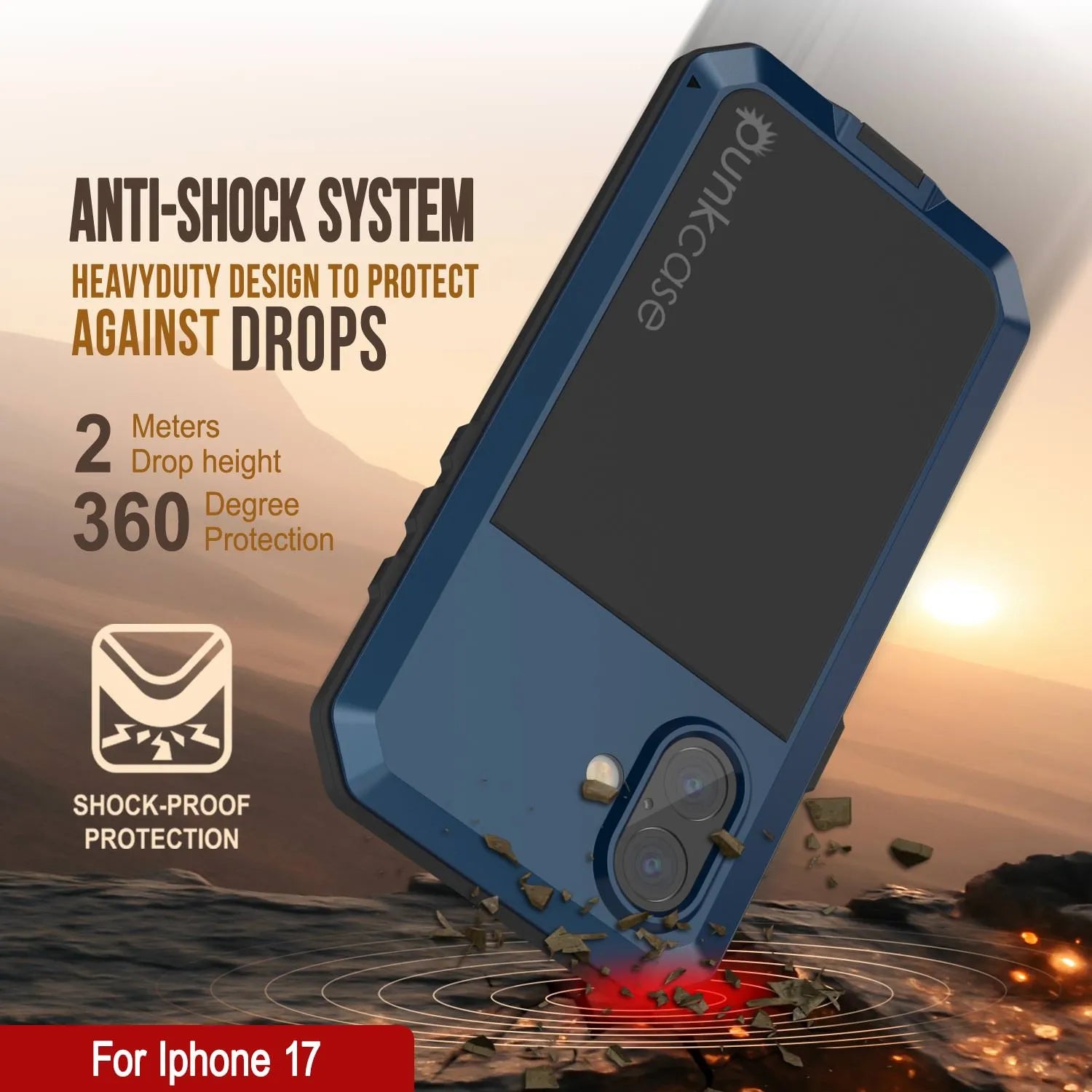 iPhone 17 Metal Case, Heavy Duty Military Grade Armor Cover [shock proof] Full Body Hard [Blue]