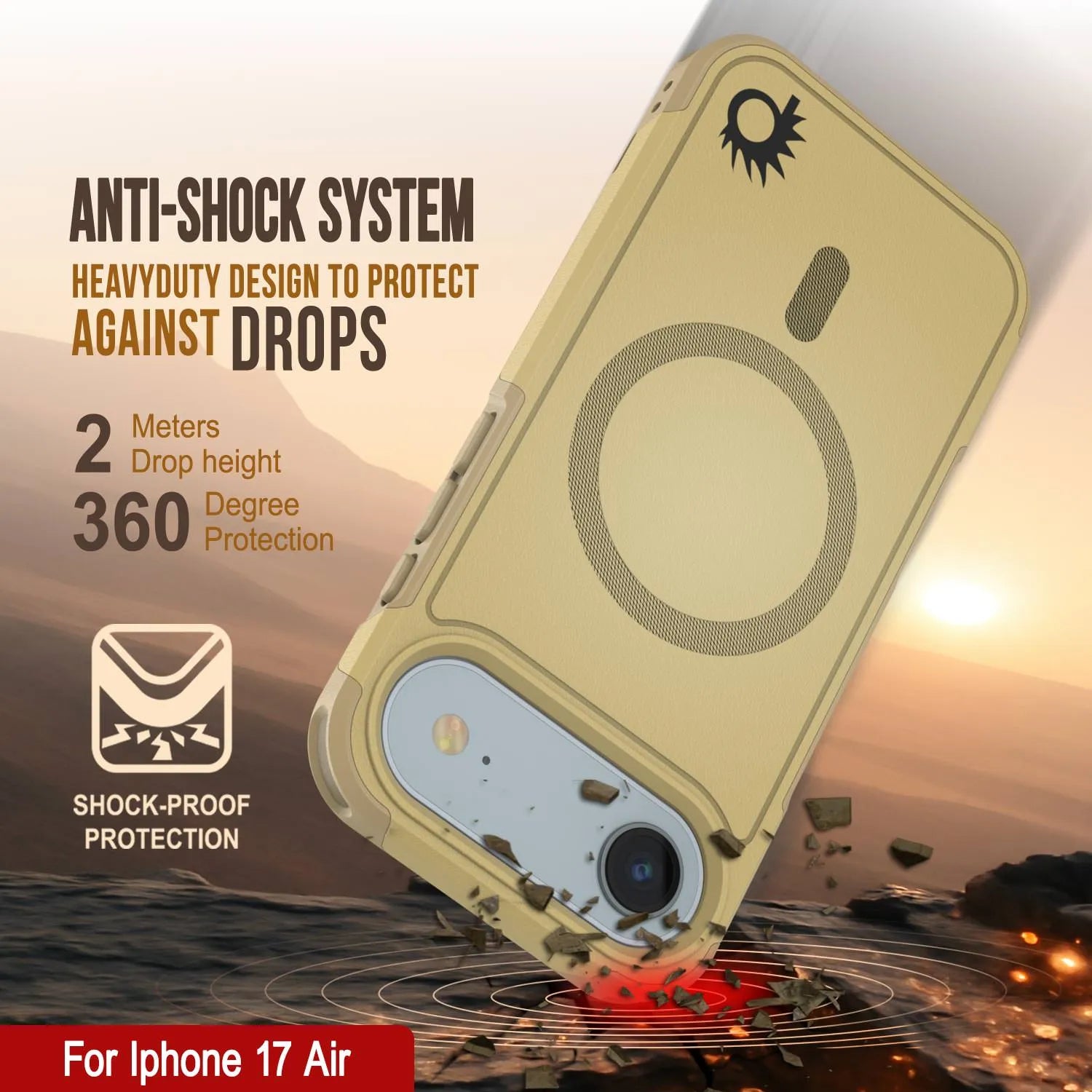 PunkCase iPhone 17 Air Case, [Spartan 2.0 Series] Clear Rugged Heavy Duty Cover W/Built in Screen Protector [yellow]