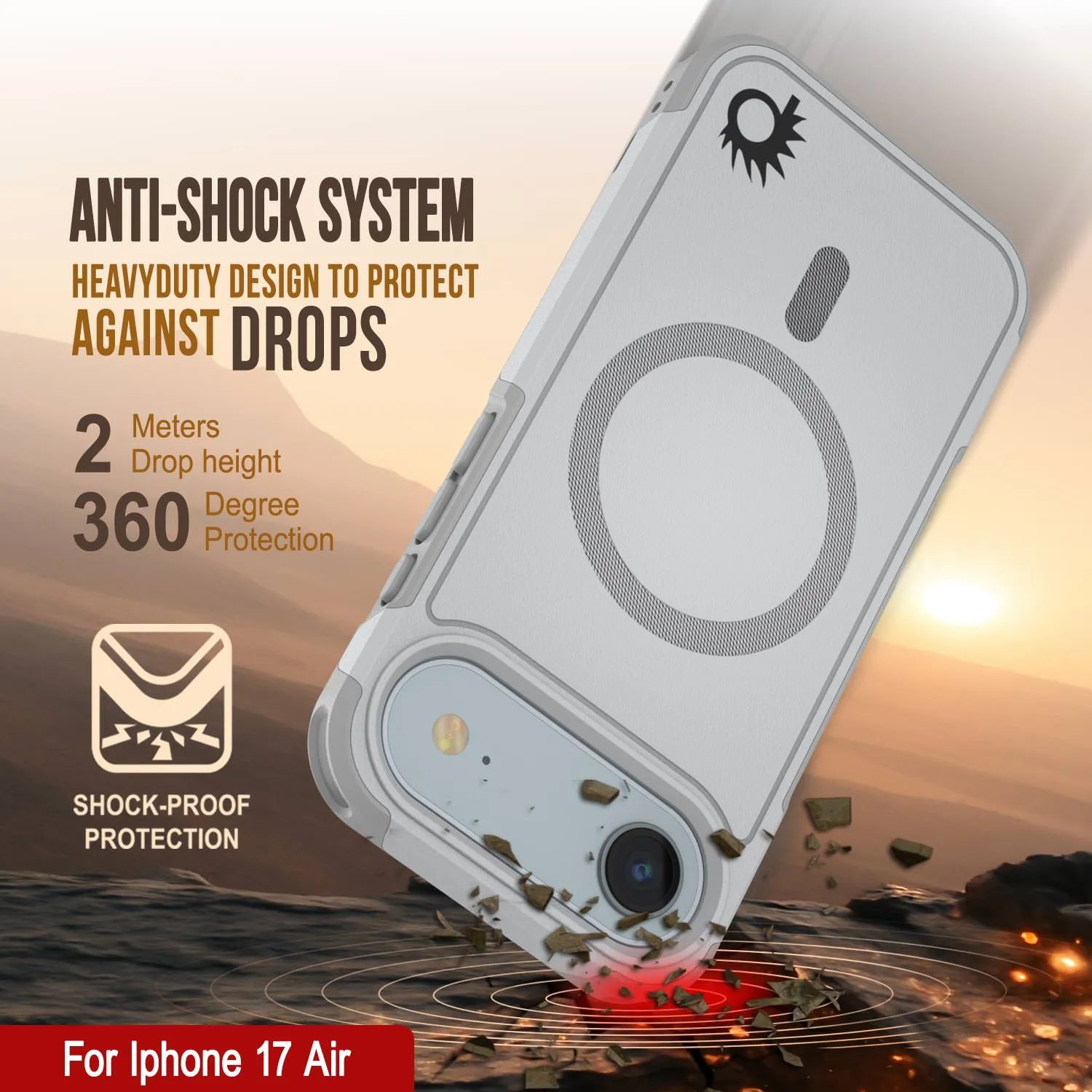 PunkCase iPhone 17 Air Case, [Spartan 2.0 Series] Clear Rugged Heavy Duty Cover W/Built in Screen Protector [white]