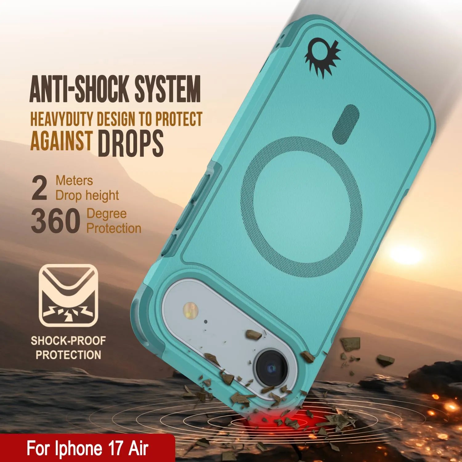 PunkCase iPhone 17 Air Case, [Spartan 2.0 Series] Clear Rugged Heavy Duty Cover W/Built in Screen Protector [Blue]