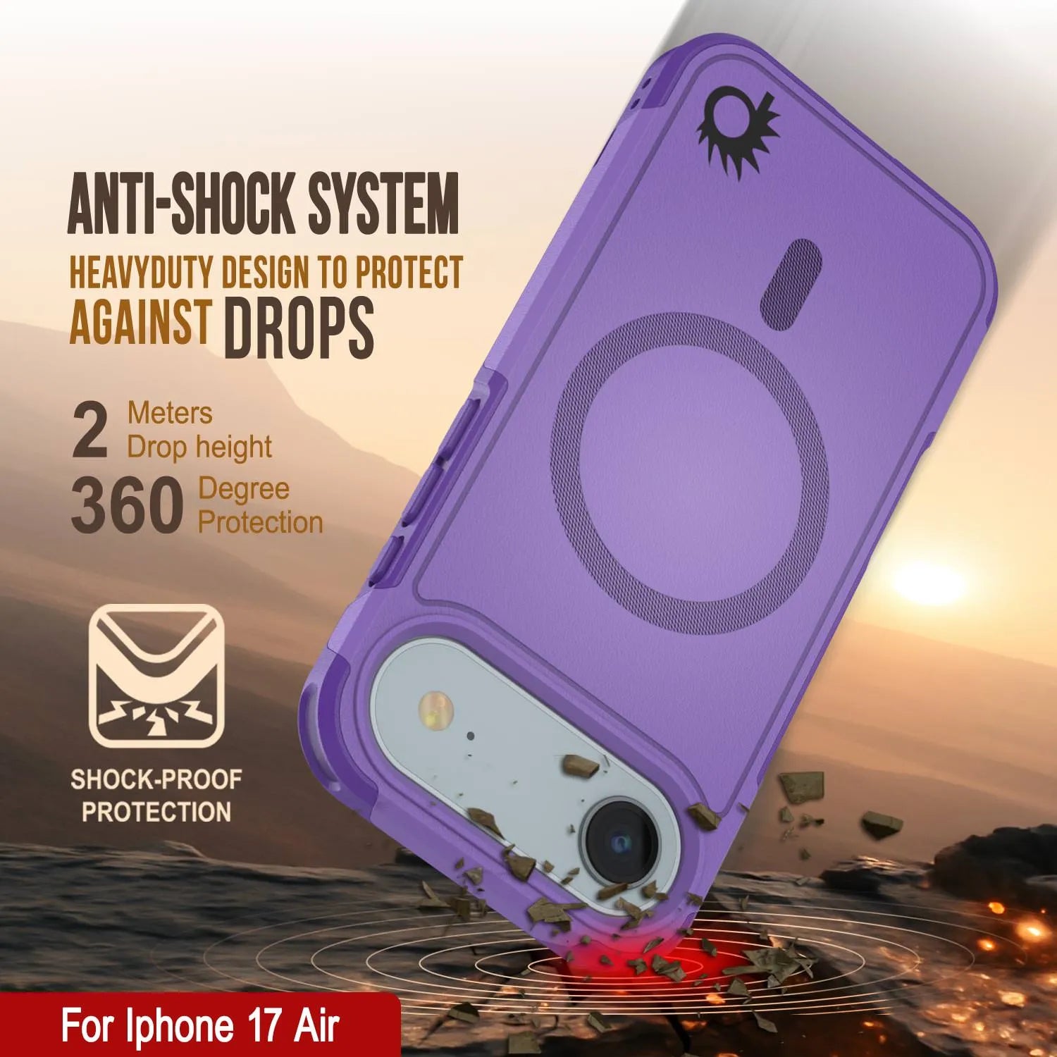 PunkCase iPhone 17 Air Case, [Spartan 2.0 Series] Clear Rugged Heavy Duty Cover W/Built in Screen Protector [purple]