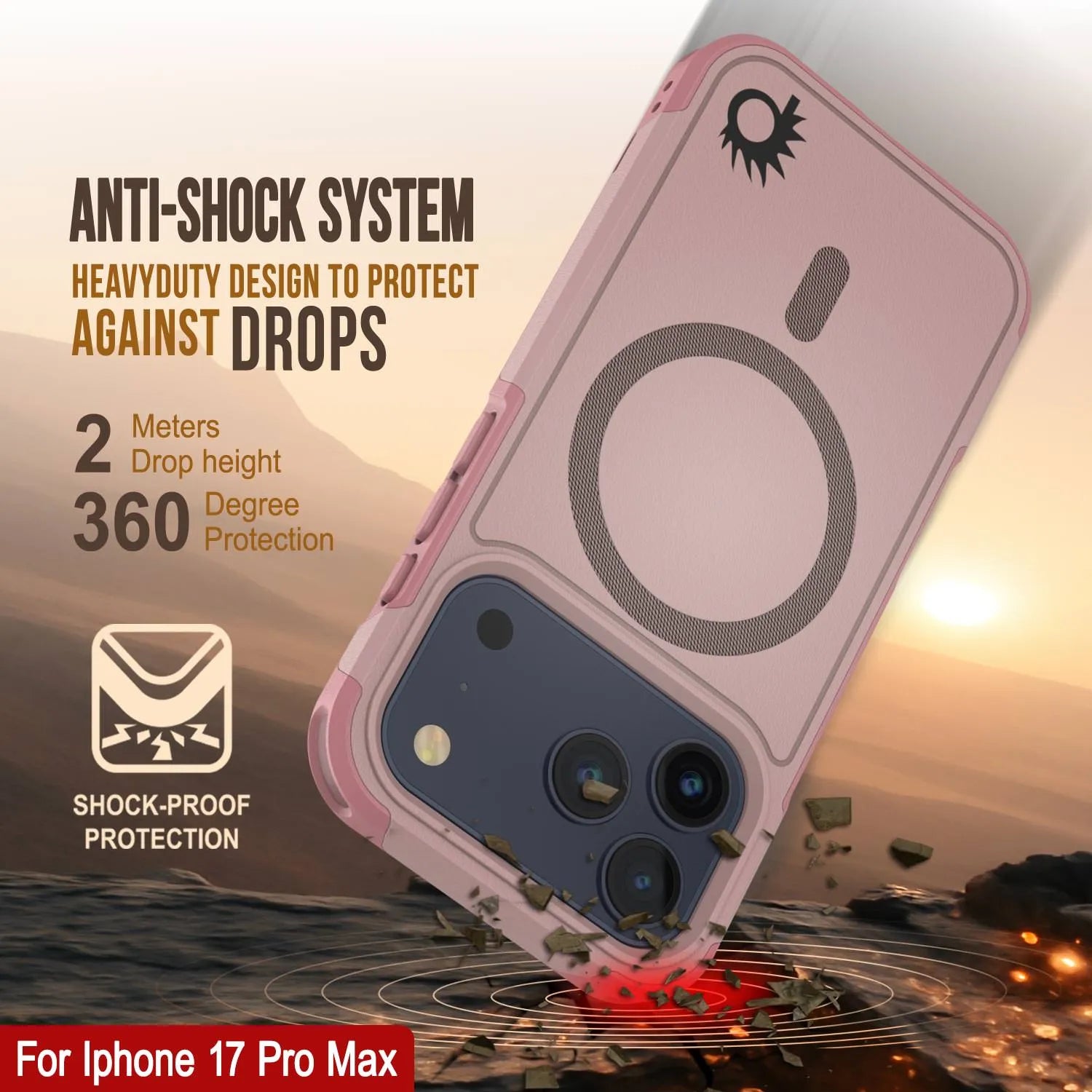 PunkCase iPhone 17 Pro Max Case, [Spartan 2.0 Series] Clear Rugged Heavy Duty Cover W/Built in Screen Protector [pink]