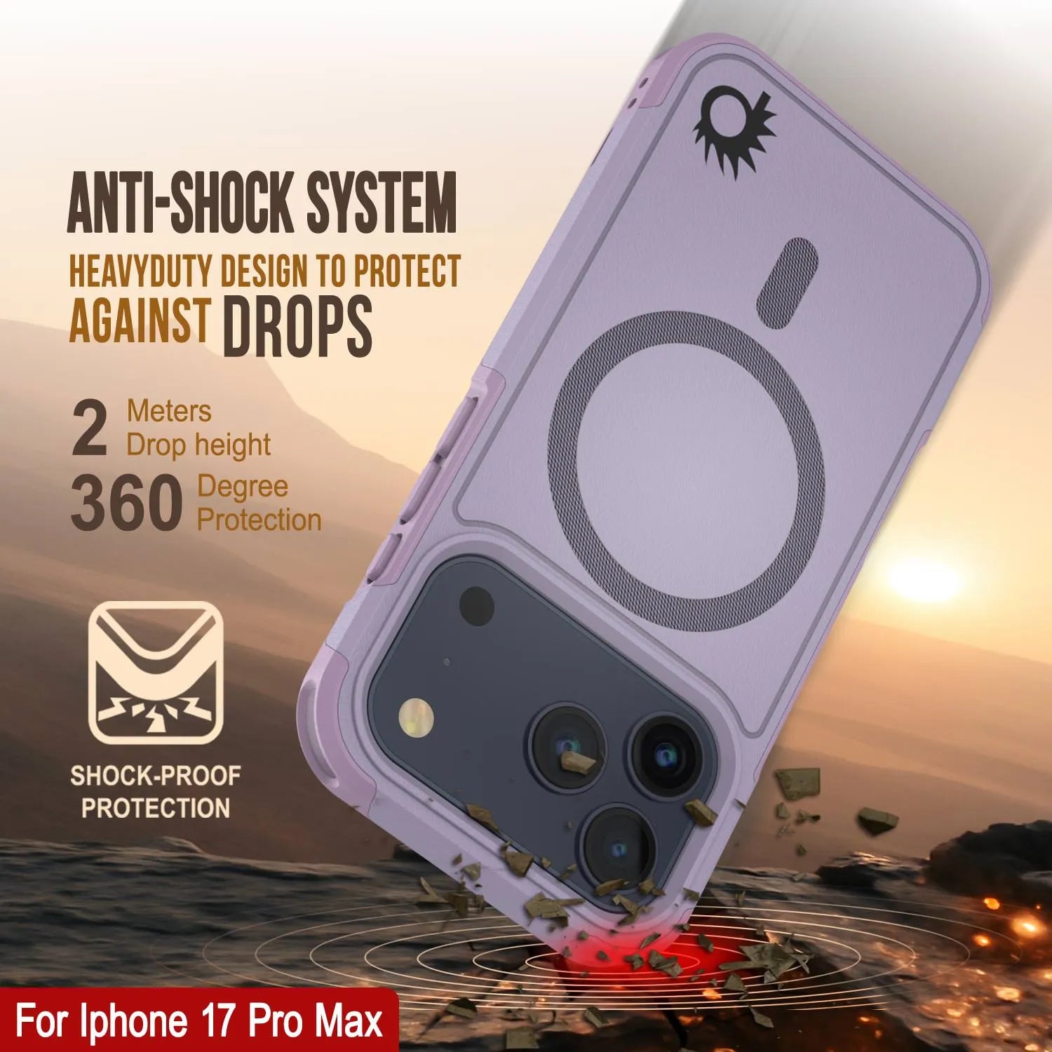 PunkCase iPhone 17 Pro Max Case, [Spartan 2.0 Series] Clear Rugged Heavy Duty Cover W/Built in Screen Protector [lilac]