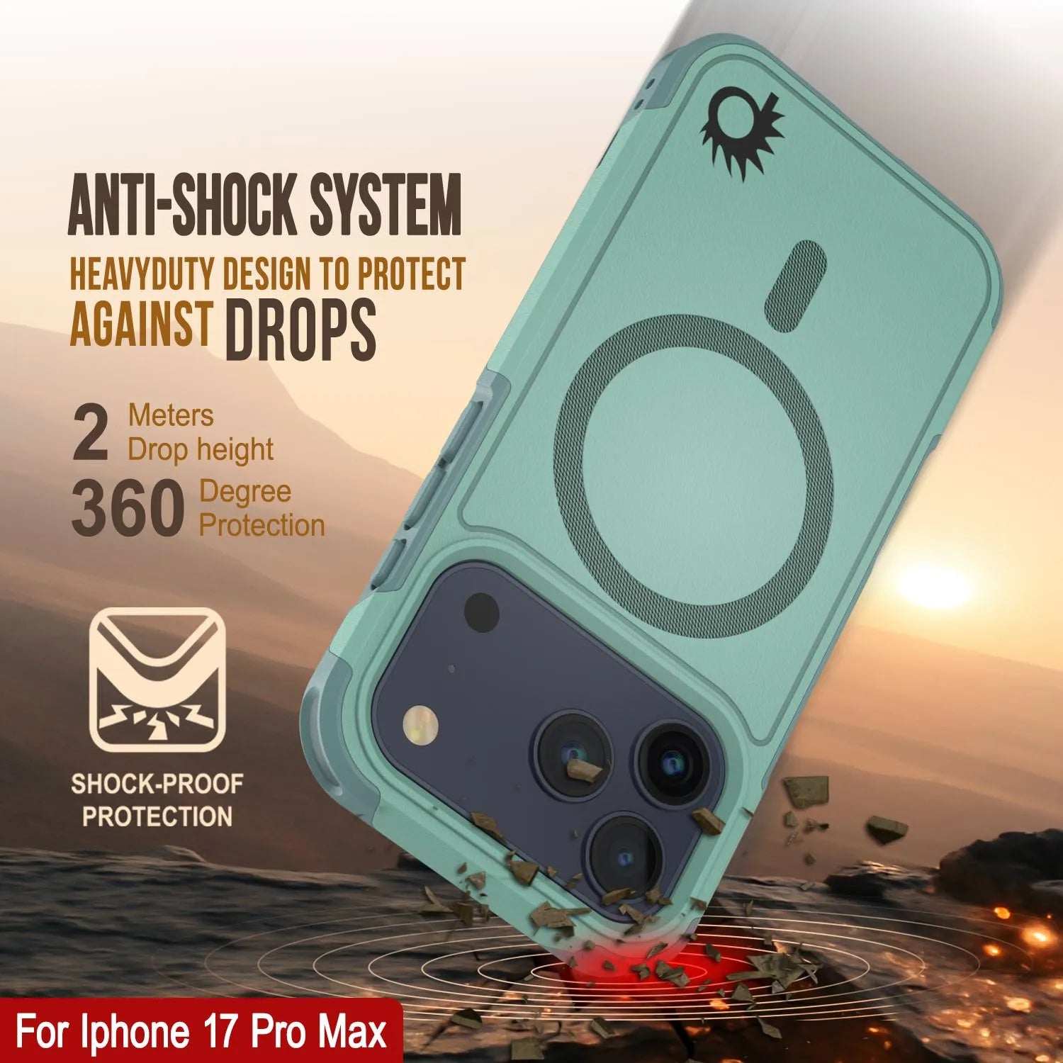 PunkCase iPhone 17 Pro Max Case, [Spartan 2.0 Series] Clear Rugged Heavy Duty Cover W/Built in Screen Protector [teal]