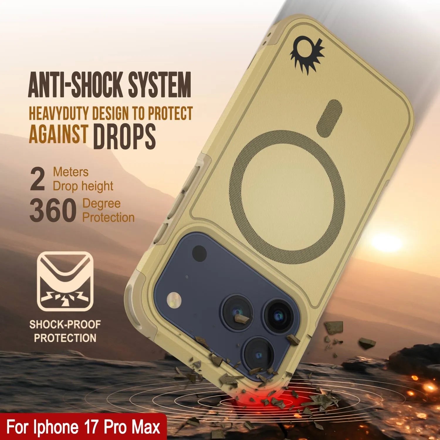 PunkCase iPhone 17 Pro Max Case, [Spartan 2.0 Series] Clear Rugged Heavy Duty Cover W/Built in Screen Protector [yellow]