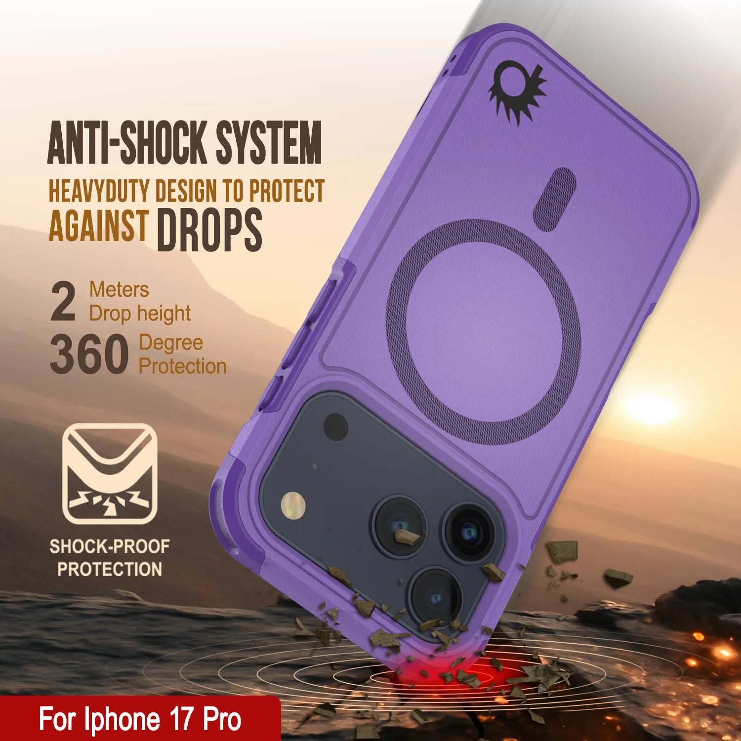 PunkCase iPhone 17 Pro Case, [Spartan 2.0 Series] Clear Rugged Heavy Duty Cover W/Built in Screen Protector [purple]