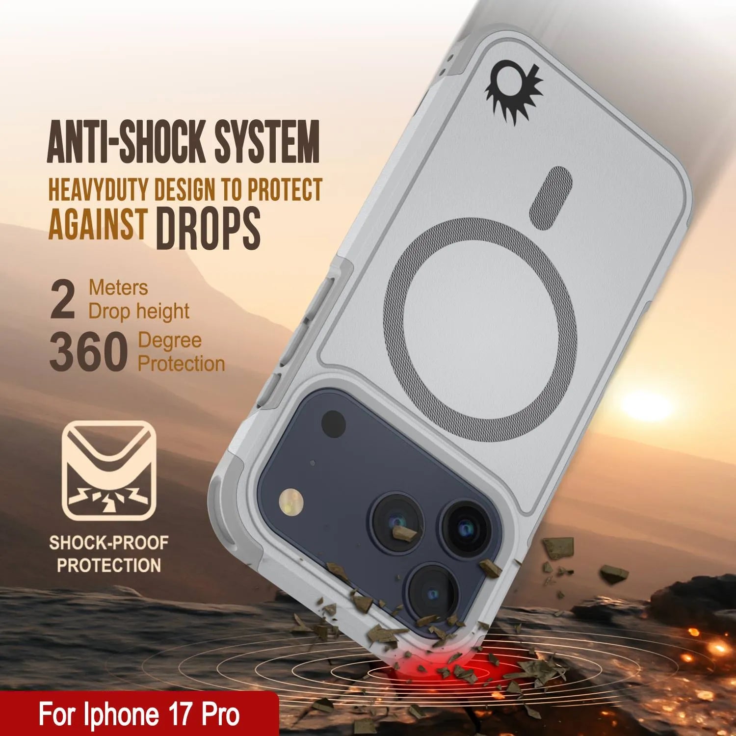 PunkCase iPhone 17 Pro Case, [Spartan 2.0 Series] Clear Rugged Heavy Duty Cover W/Built in Screen Protector [white]