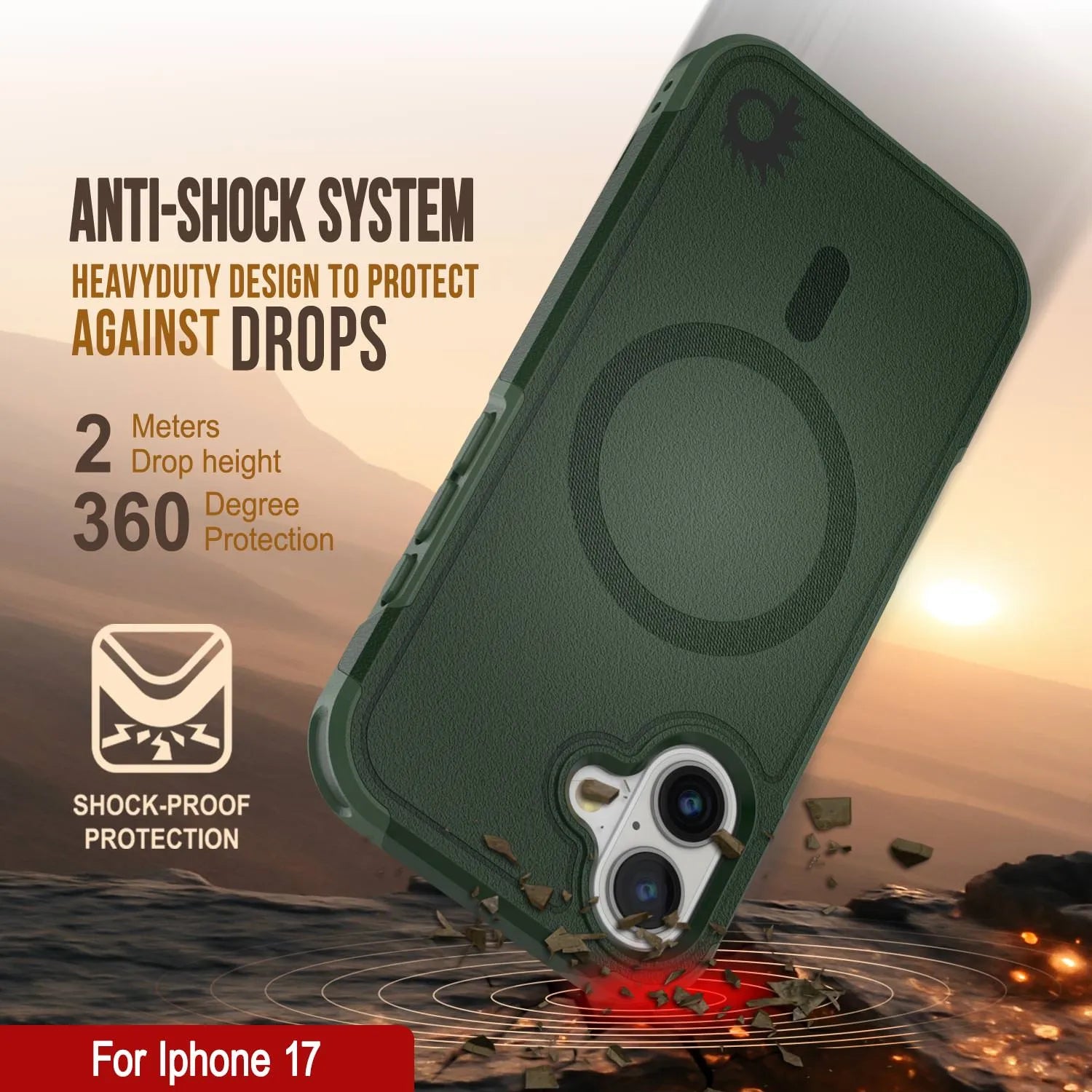 PunkCase iPhone 17 Case, [Spartan 2.0 Series] Clear Rugged Heavy Duty Cover W/Built in Screen Protector [dark green]