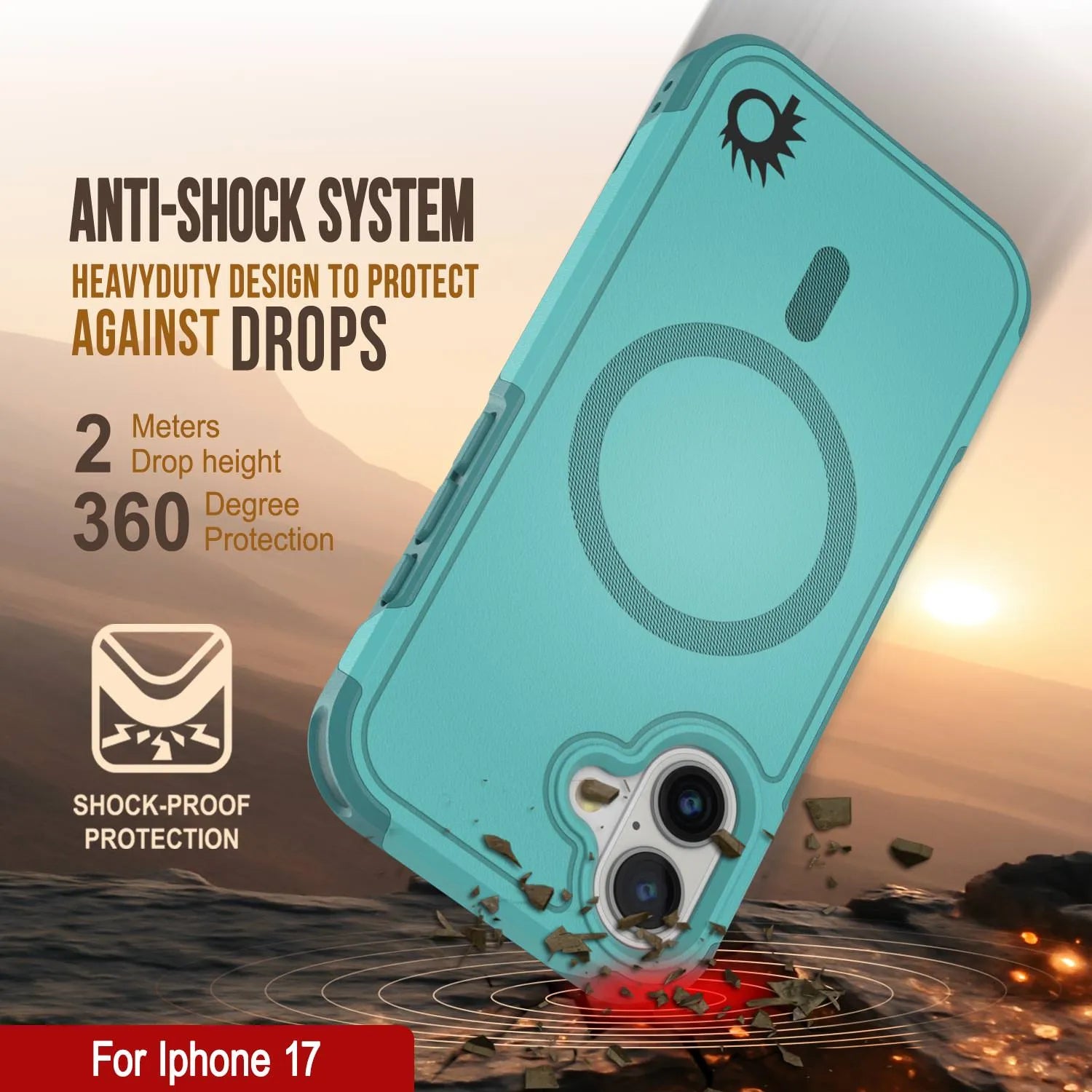 PunkCase iPhone 17 Case, [Spartan 2.0 Series] Clear Rugged Heavy Duty Cover W/Built in Screen Protector [Blue]