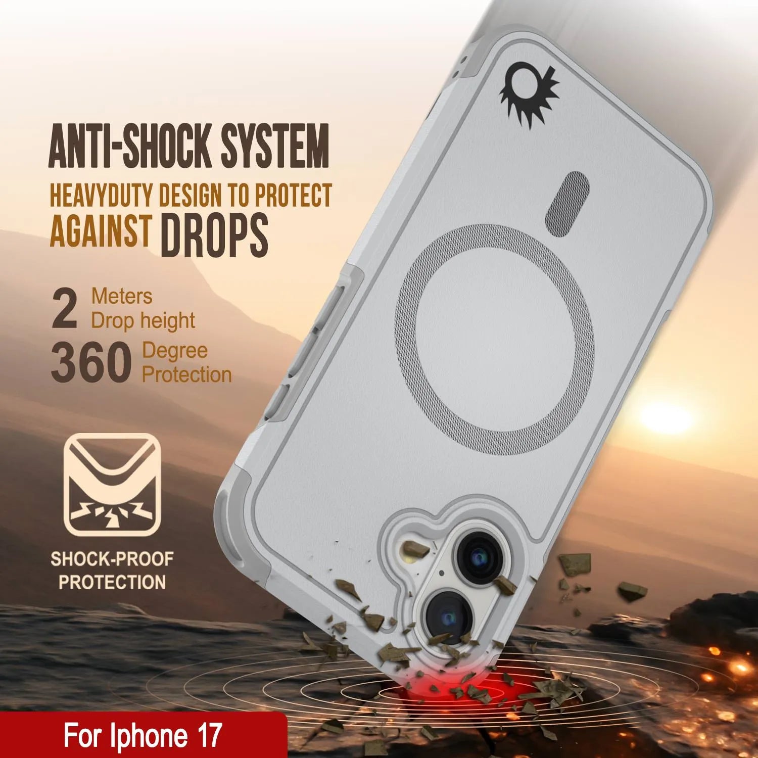 PunkCase iPhone 17 Case, [Spartan 2.0 Series] Clear Rugged Heavy Duty Cover W/Built in Screen Protector [white]