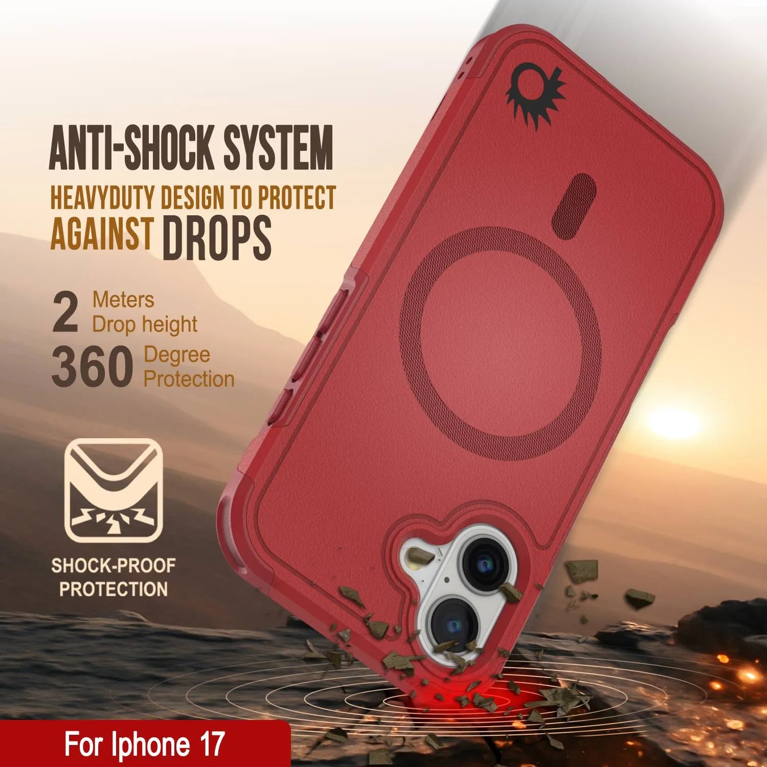 PunkCase iPhone 17 Case, [Spartan 2.0 Series] Clear Rugged Heavy Duty Cover W/Built in Screen Protector [red]