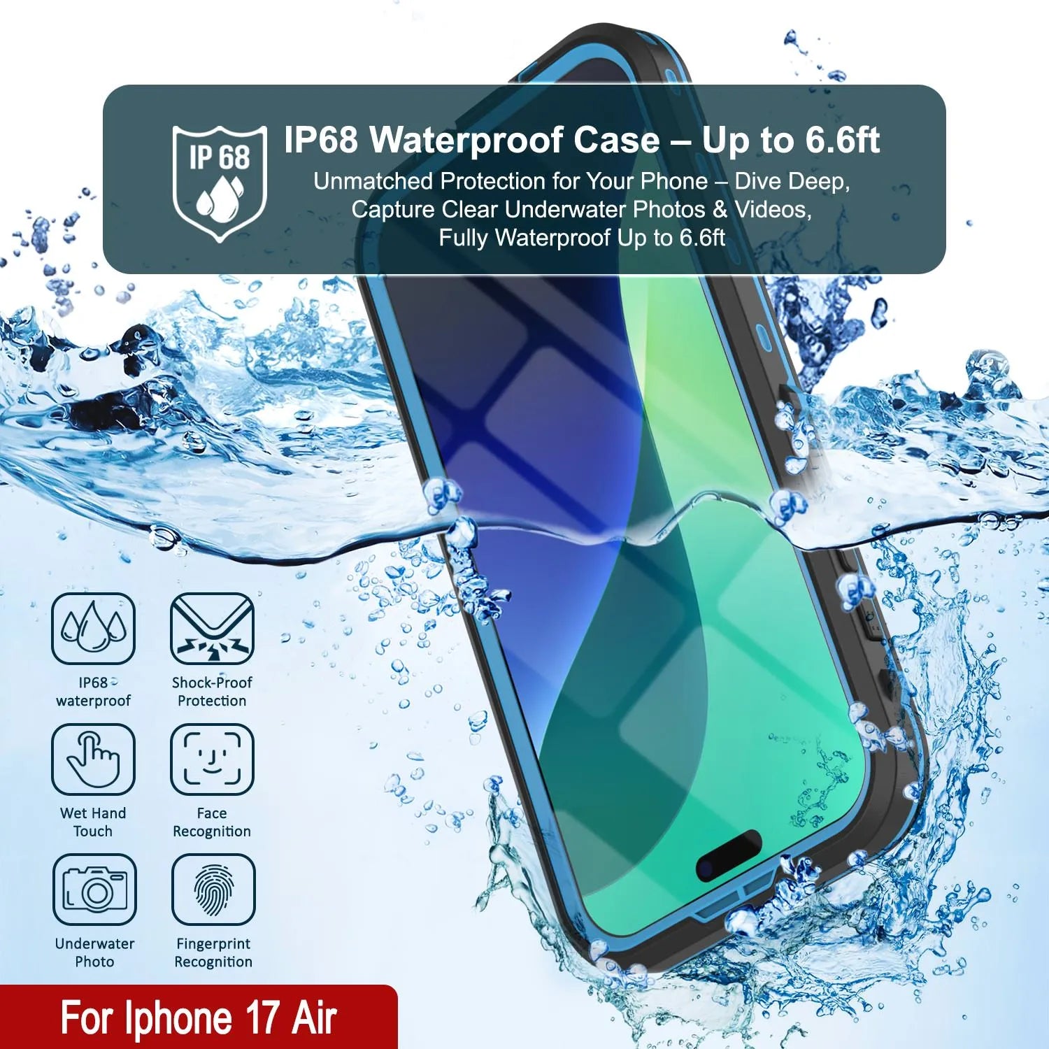 iPhone 17 Air Waterproof IP68 Case, Punkcase [Light blue] [StudStar Series] [Slim Fit] [Dirtproof]