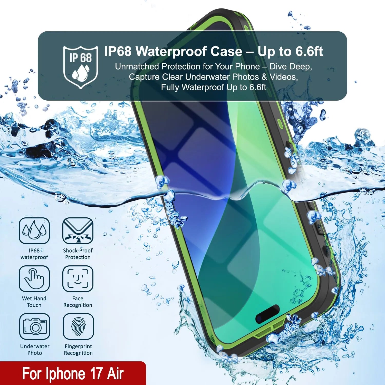 iPhone 17 Air Waterproof IP68 Case, Punkcase [Light green] [StudStar Series] [Slim Fit] [Dirtproof]