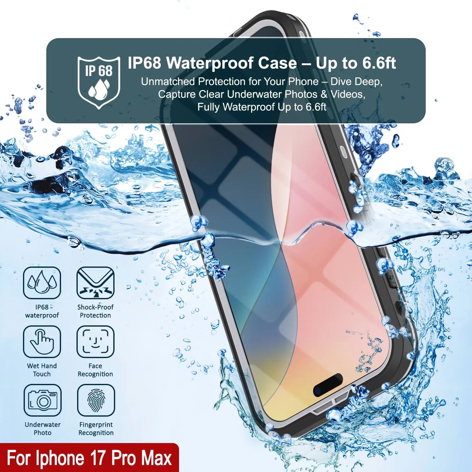 iPhone 17 Pro Max Waterproof IP68 Case, Punkcase [White] [StudStar Series] [Slim Fit] [Dirtproof]