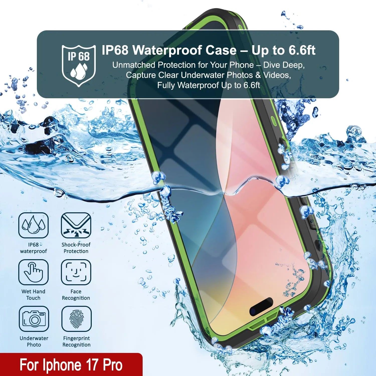 iPhone 17 Pro Waterproof IP68 Case, Punkcase [Light green] [StudStar Series] [Slim Fit] [Dirtproof]