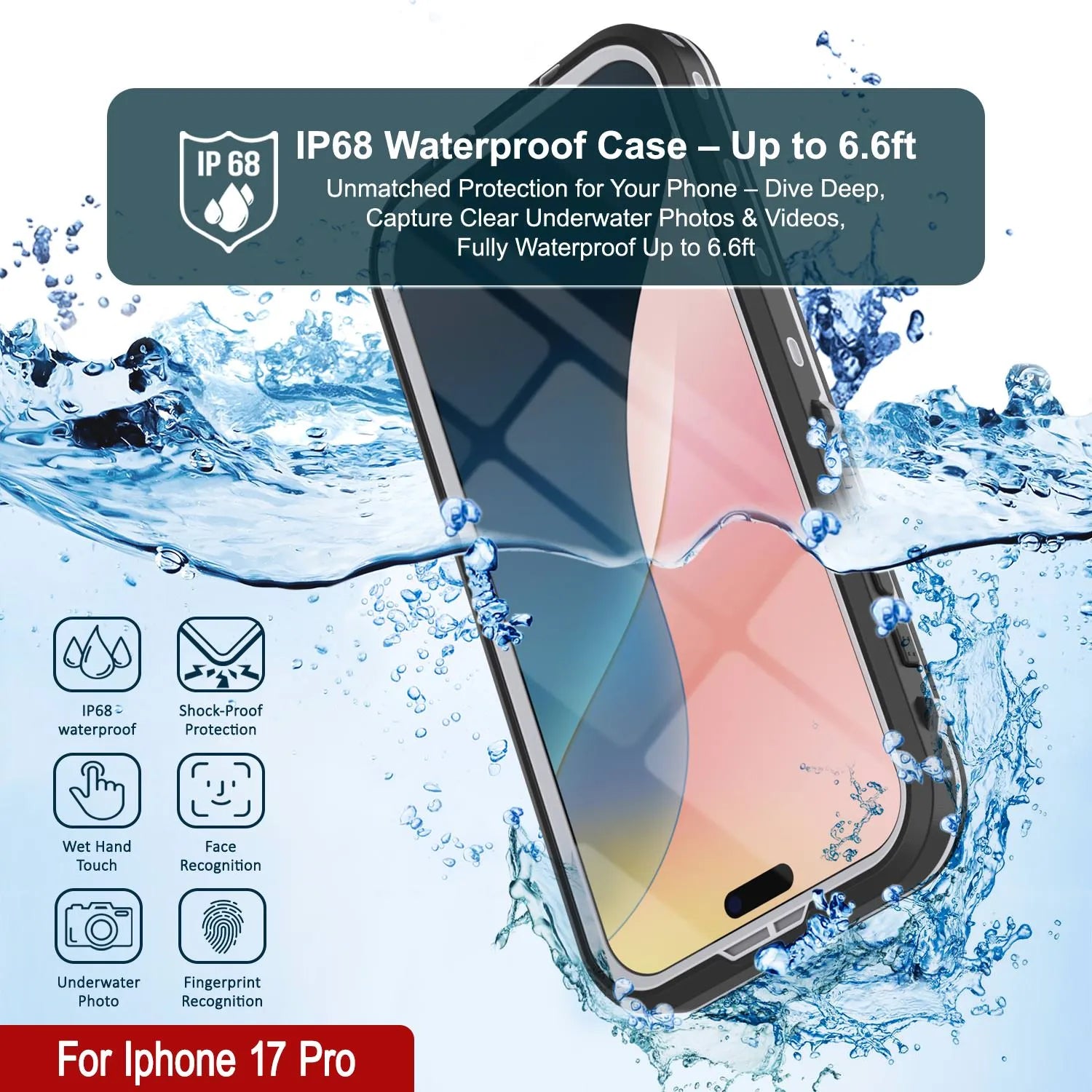iPhone 17 Pro Waterproof IP68 Case, Punkcase [Clear] [StudStar Series] [Slim Fit] [Dirtproof]