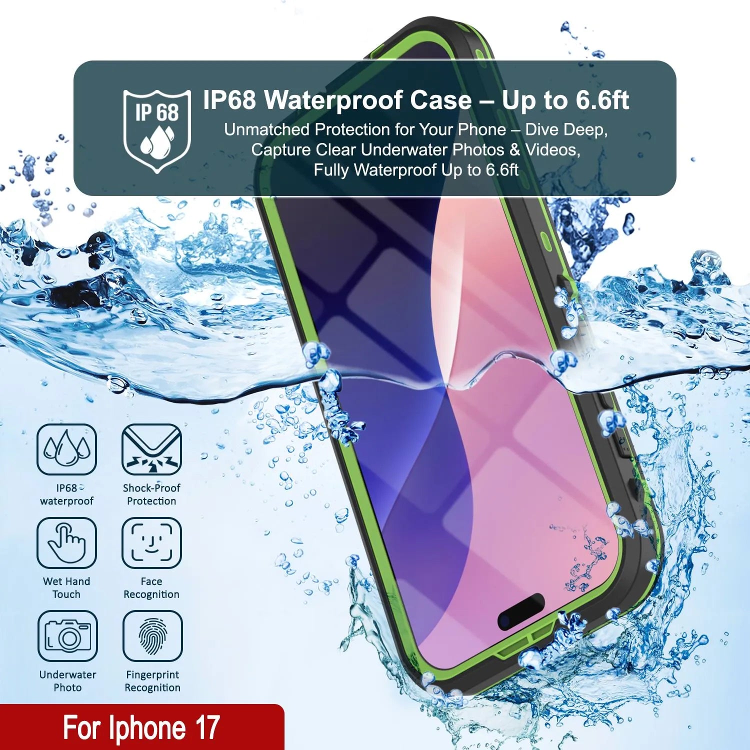 iPhone 17 Waterproof IP68 Case, Punkcase [Light green] [StudStar Series] [Slim Fit] [Dirtproof]