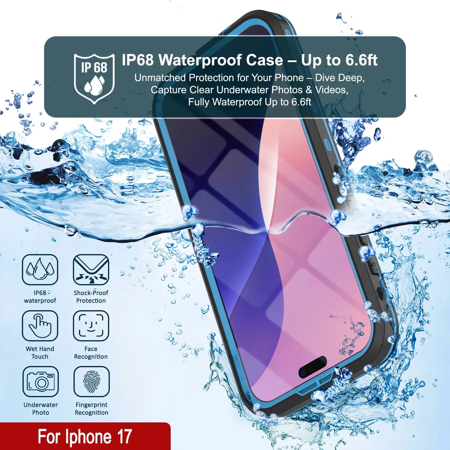 iPhone 17 Waterproof IP68 Case, Punkcase [Light blue] [StudStar Series] [Slim Fit] [Dirtproof]
