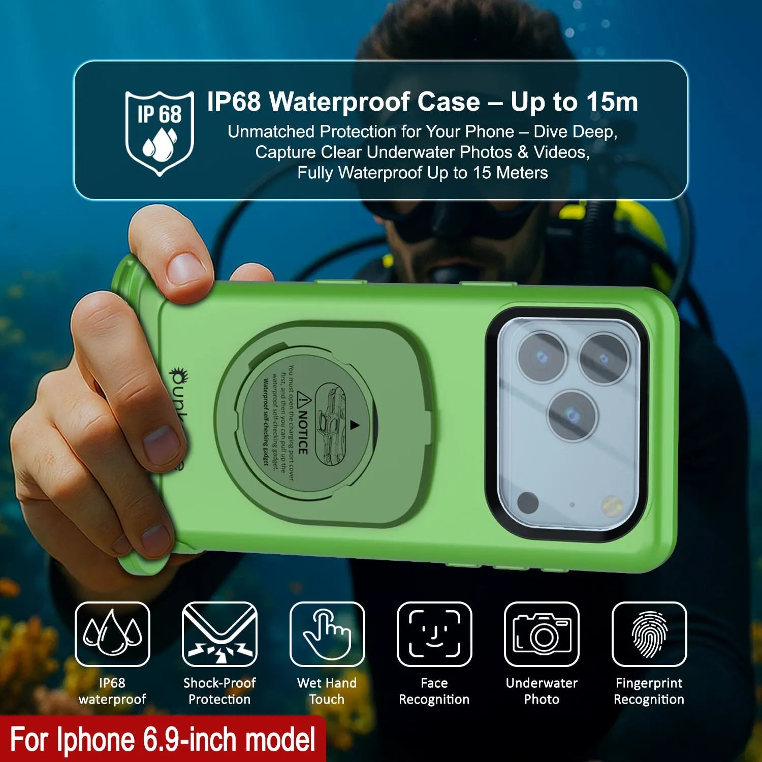 Punkcase Universal 2.0 Waterproof Phone Case for 6.7–6.9" [Green]